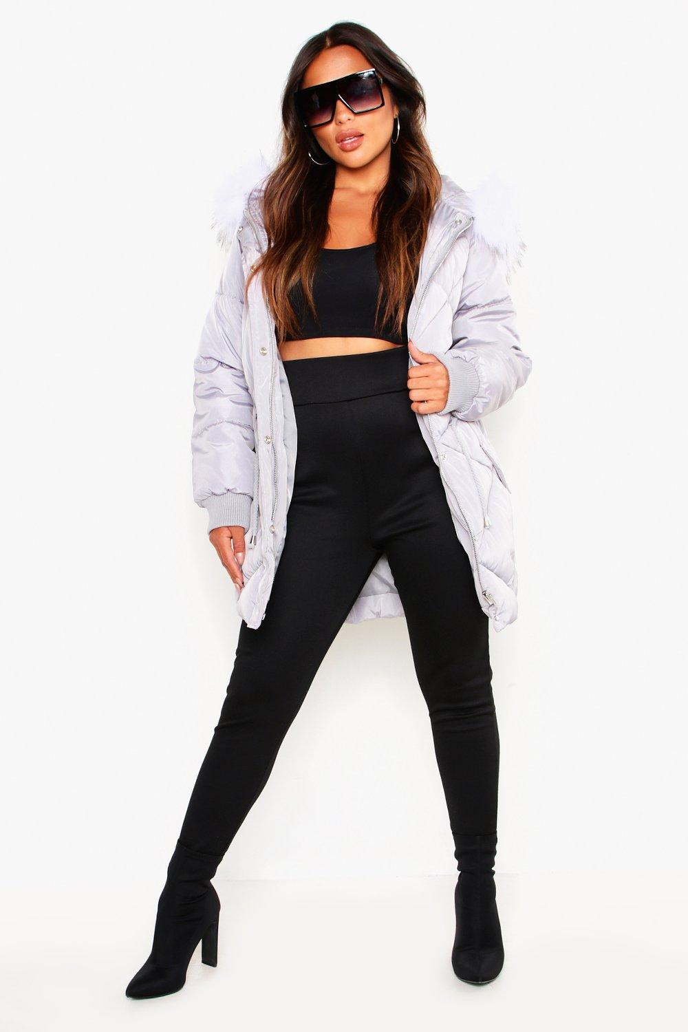 boohoo padded coat with faux fur hood