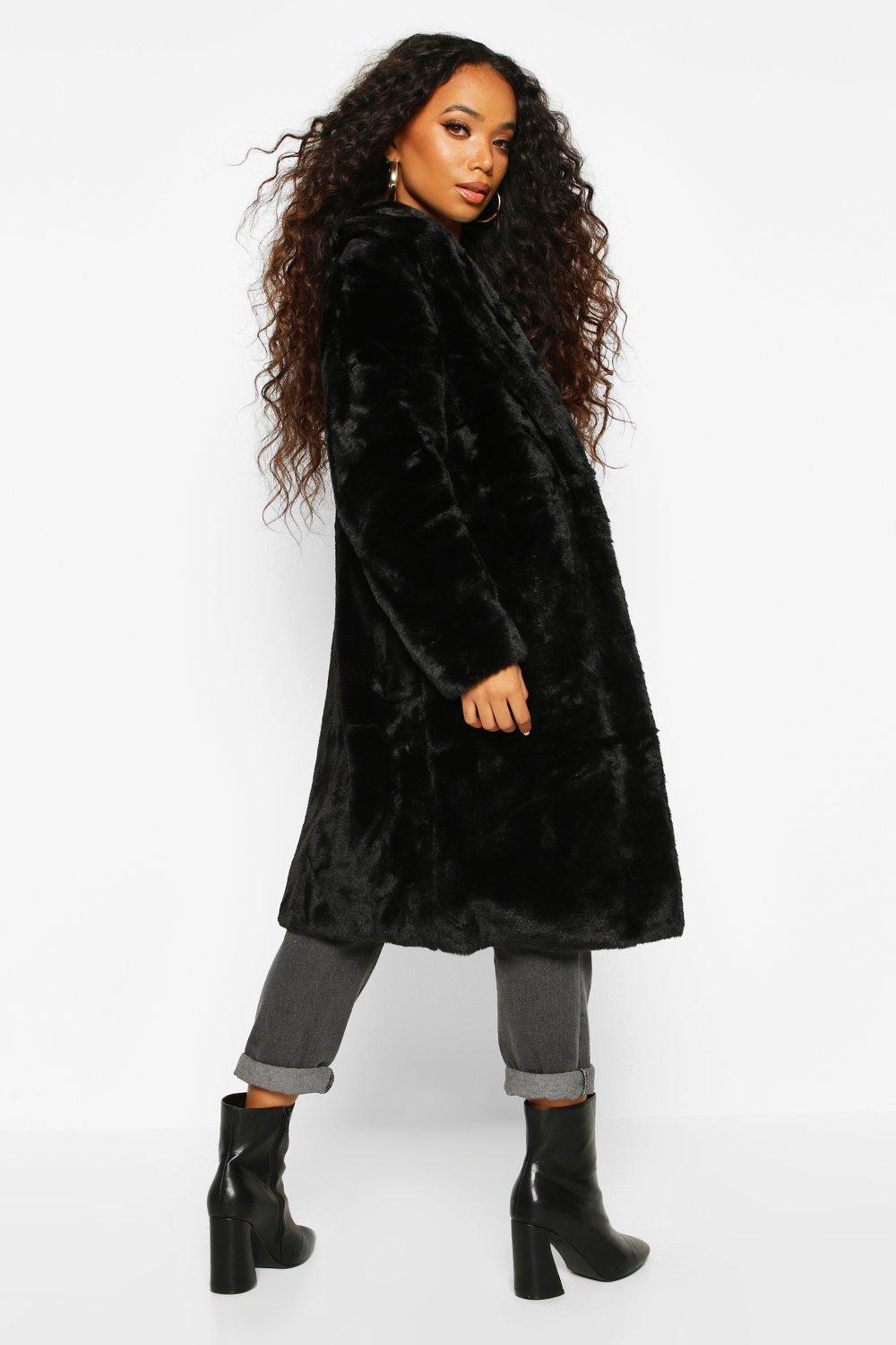 petite longline faux fur coat