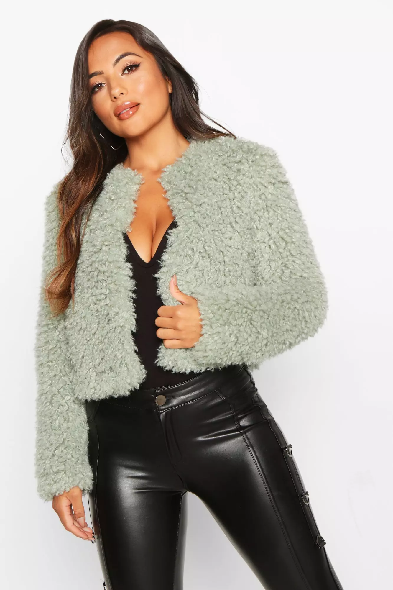 Curly faux hot sale fur coat