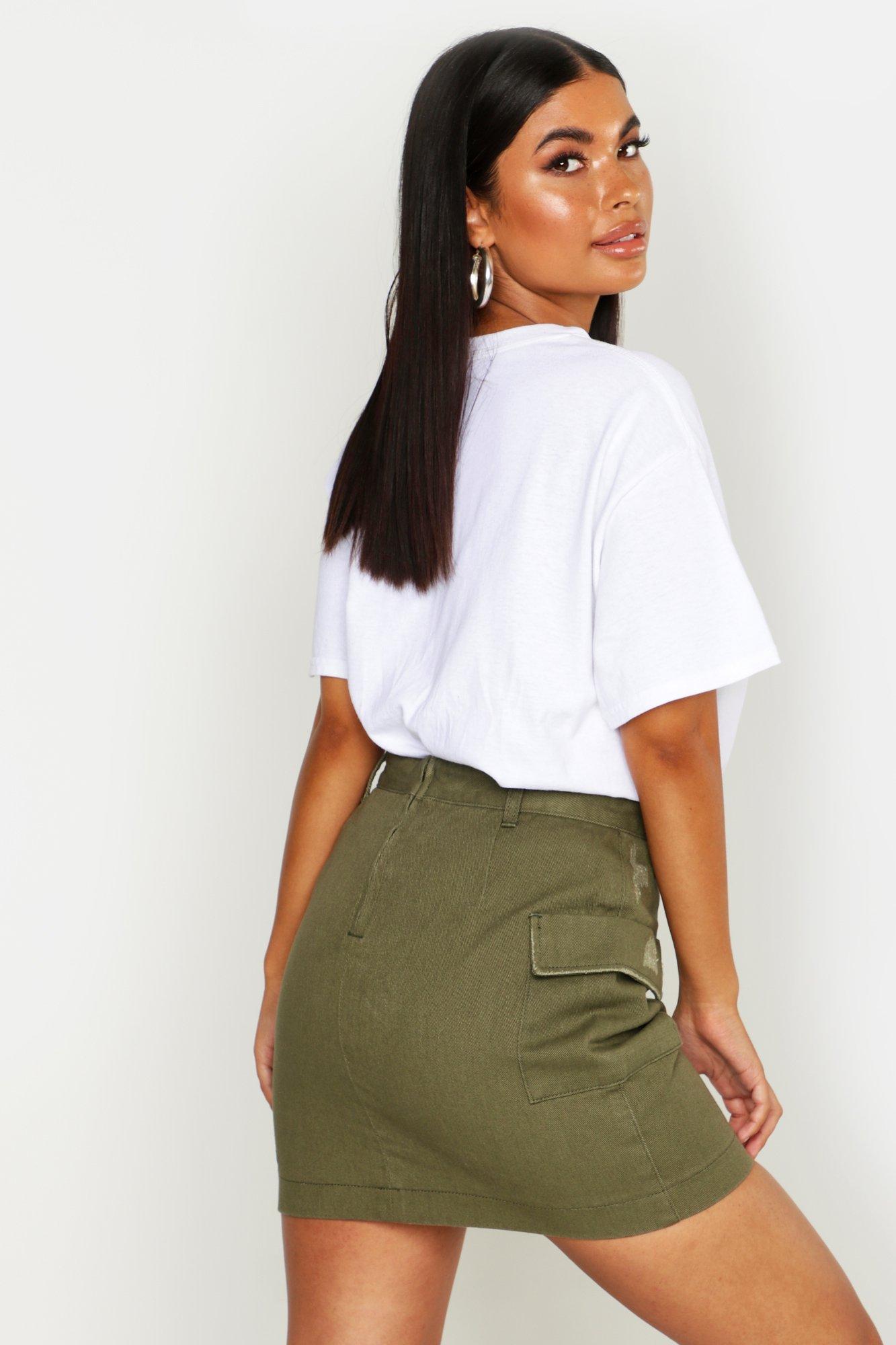khaki cargo denim skirt