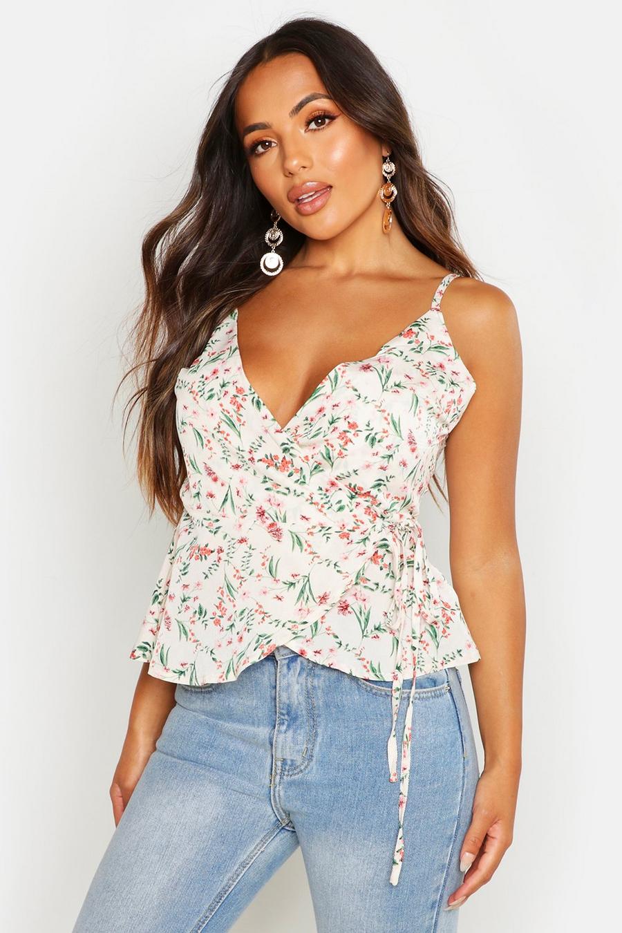 Petite Woven Floral Wrap Cami Top image number 1