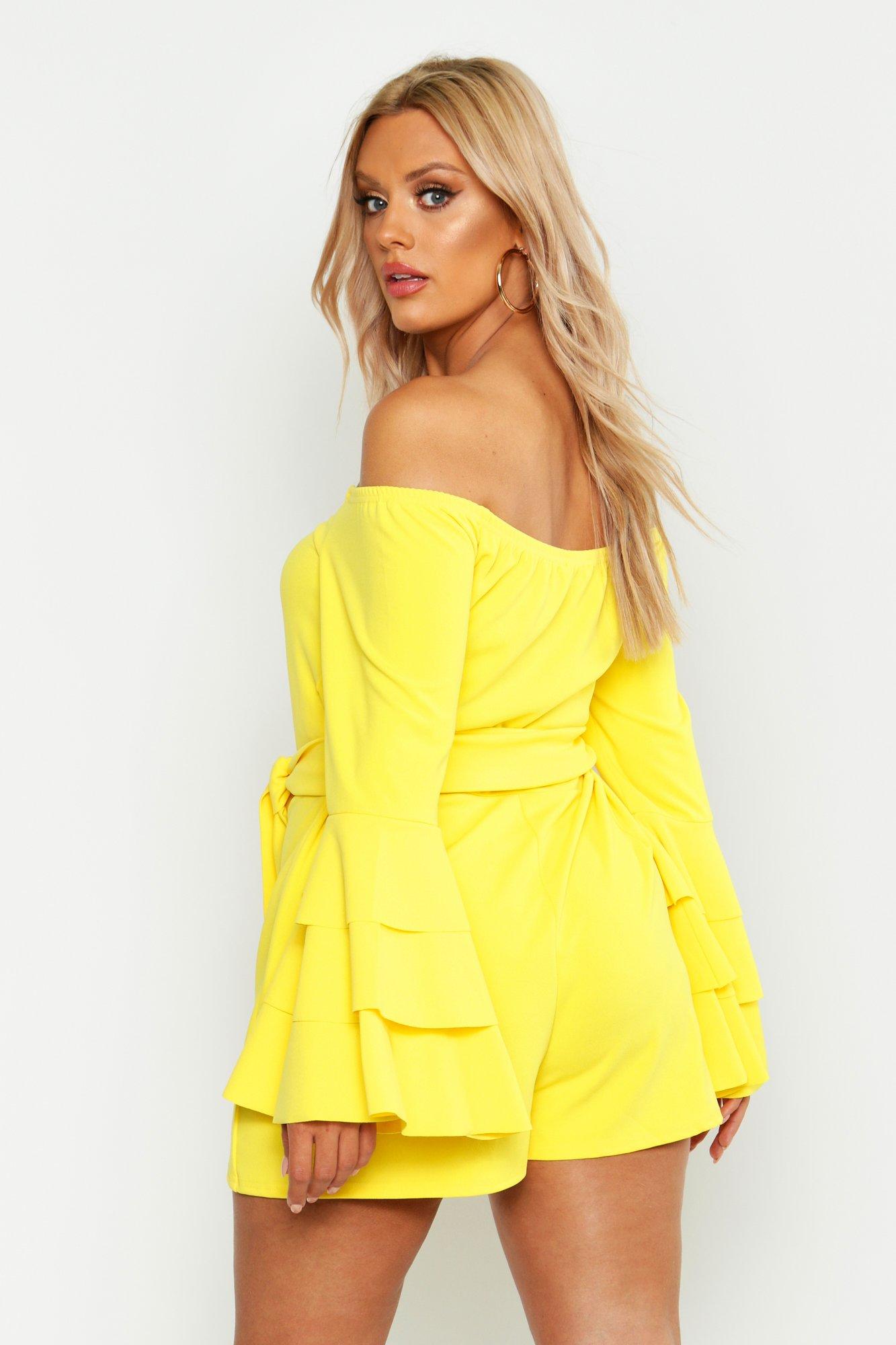 Plus Off Shoulder Wrap Flare Sleeve Playsuit