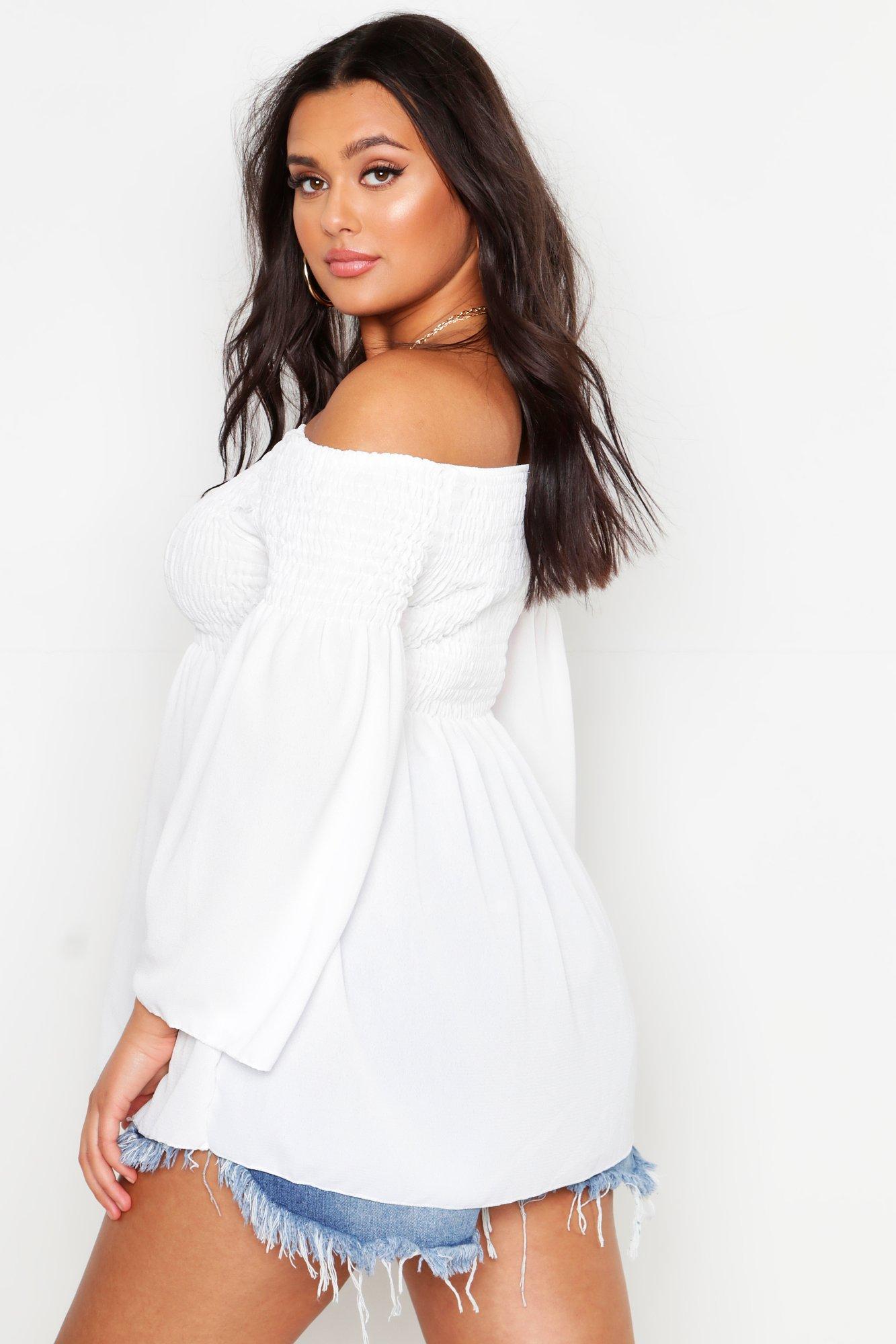 Boohoo white off the shoulder top sales