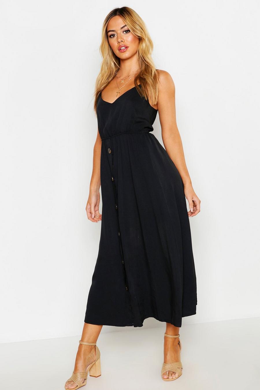 Black Petite Horn Button Strappy Sun Dress image number 1