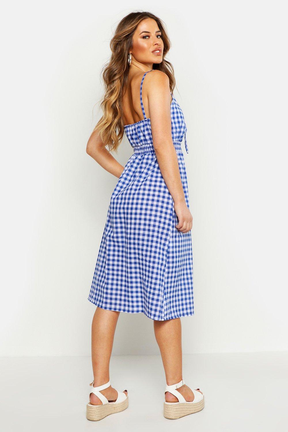 Petite Tie Front Gingham Midi Dress boohoo CA