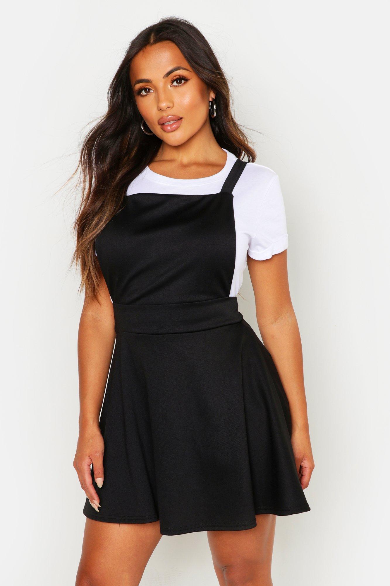 petite black pinafore dress