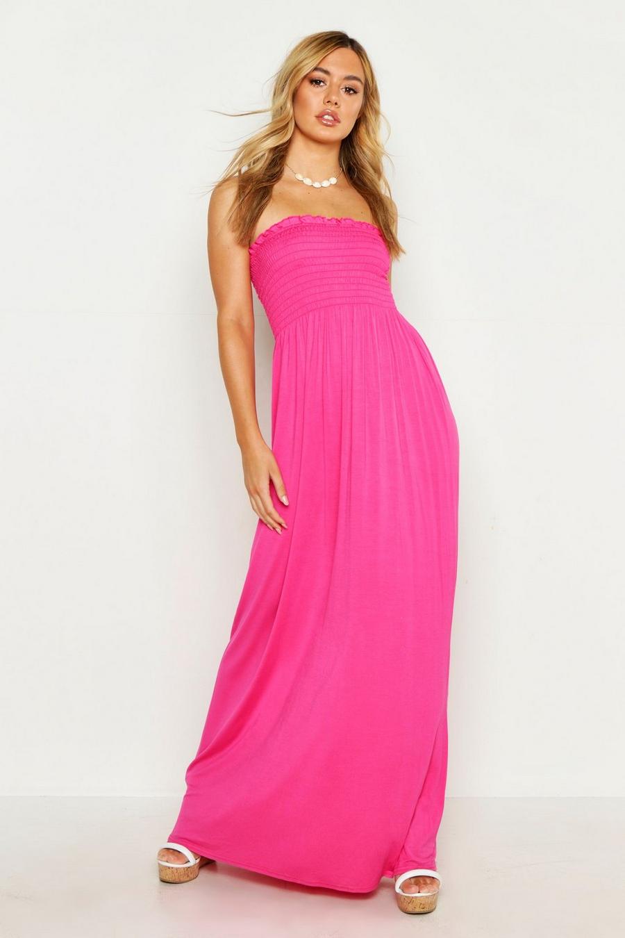 Hot pink Petite Shirred Bandeau Maxi Dress image number 1