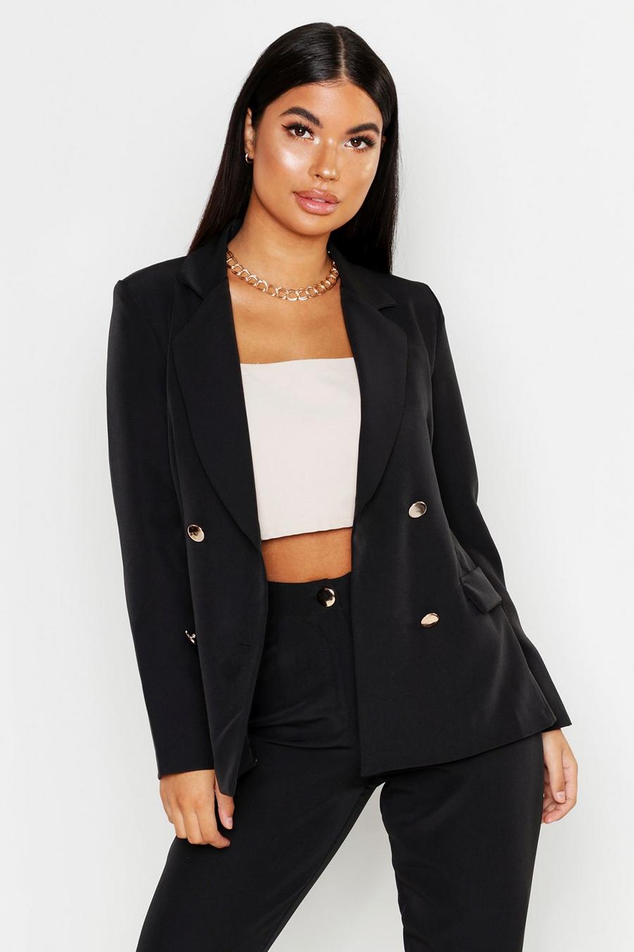 Black Petite Double Breasted Military Blazer image number 1