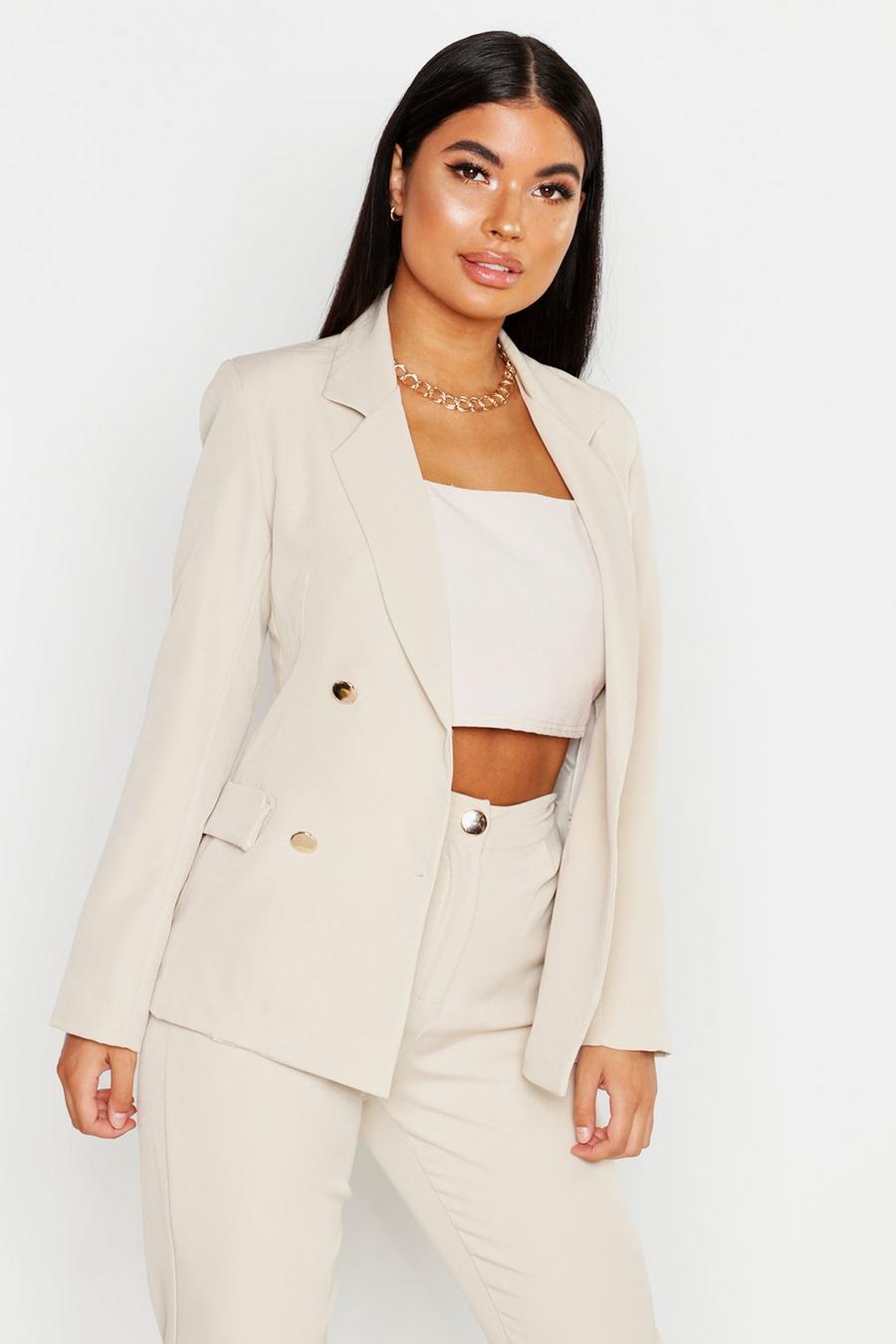 Stone Petite Double Breasted Military Blazer image number 1