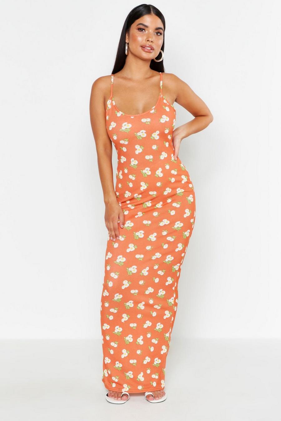 Orange Petite Large Scale Floral Strappy Maxi image number 1