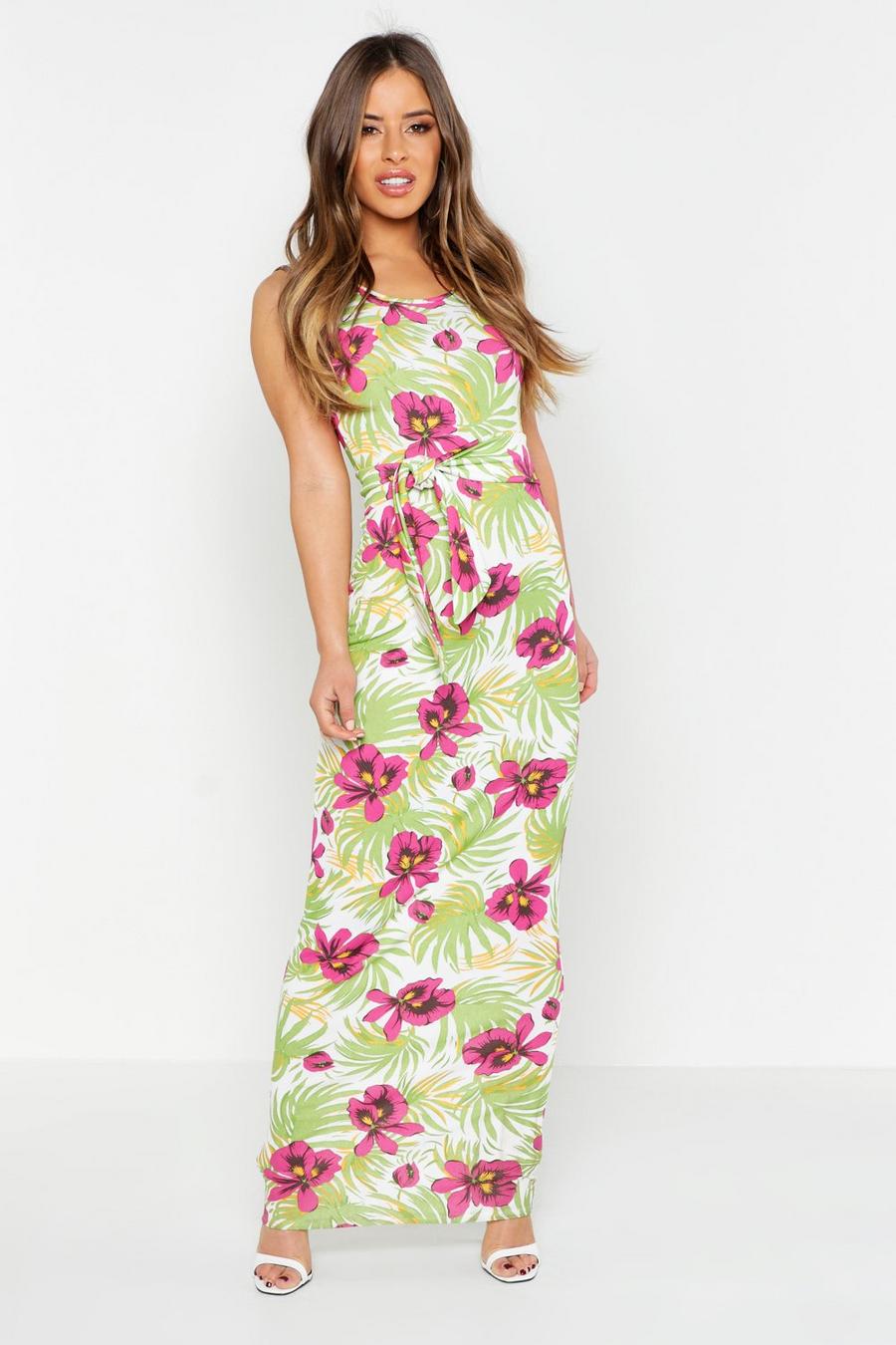 Green vert Petite Floral Palm Scoop Neck Maxi image number 1