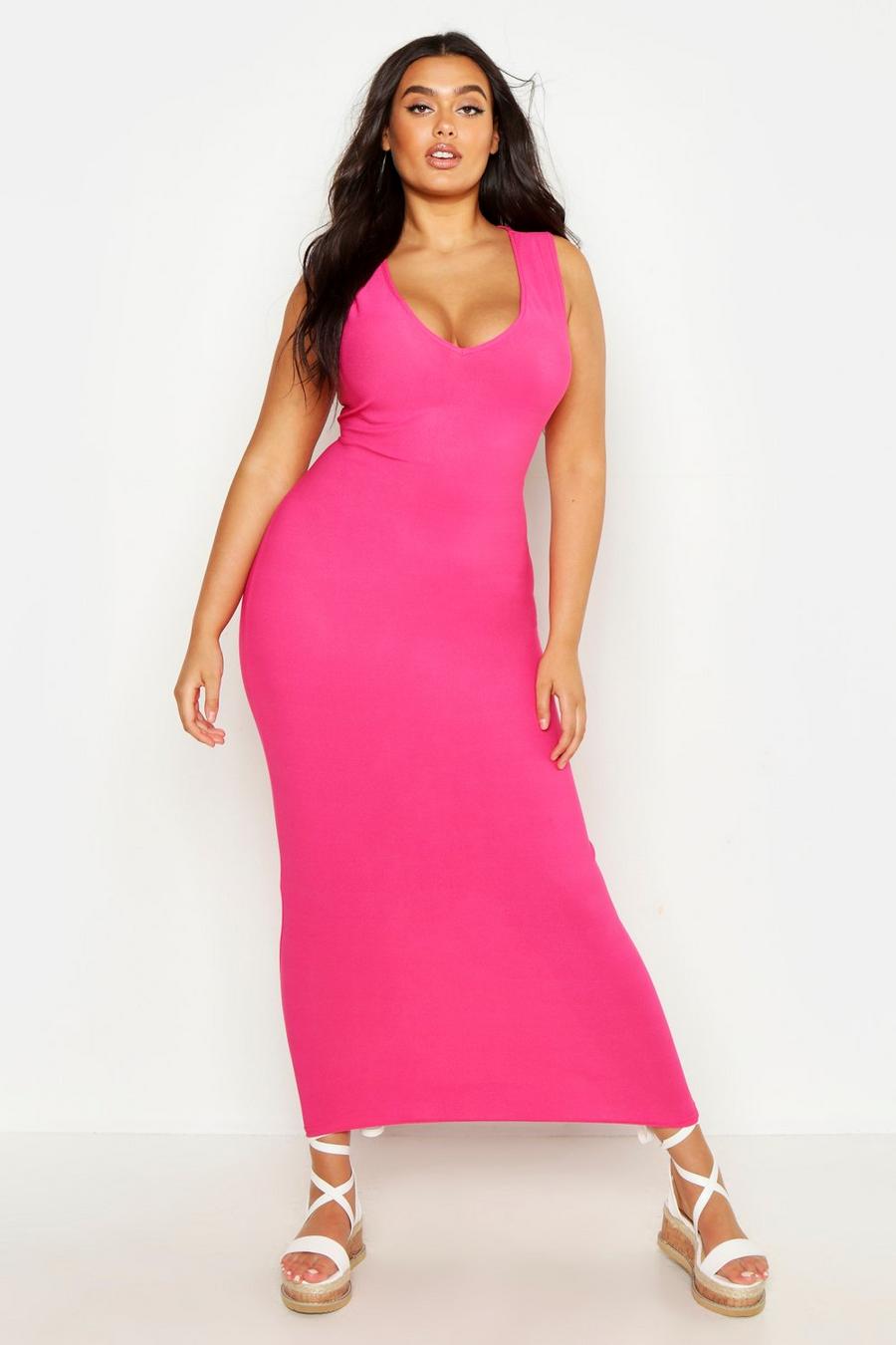 Hot pink Plus V Front Maxi Dress image number 1