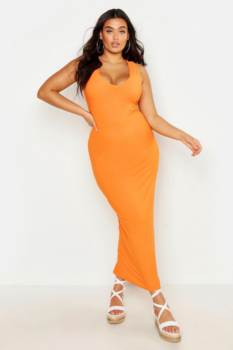 Orange Plus V Front Maxi Dress image number 1
