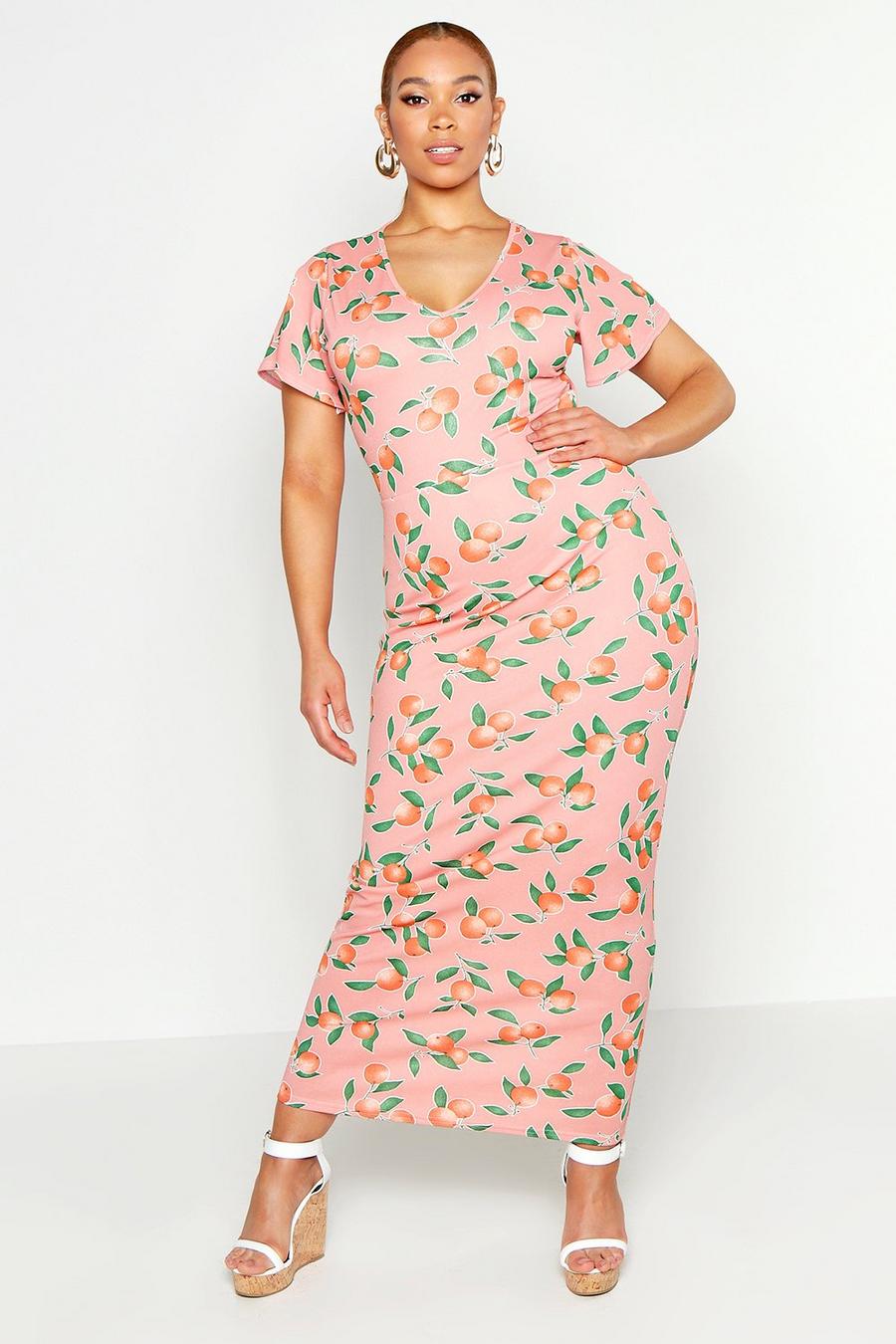 Plus Angel Sleeve Fruit Print Maxi Dress image number 1