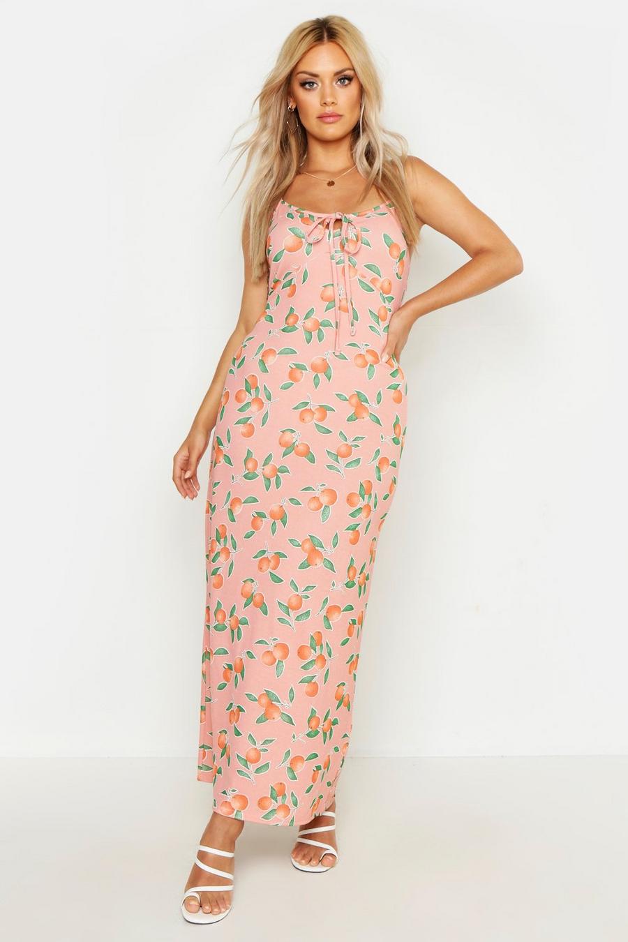 Pink Plus Fruit Print Tie Detail Maxi Dress image number 1
