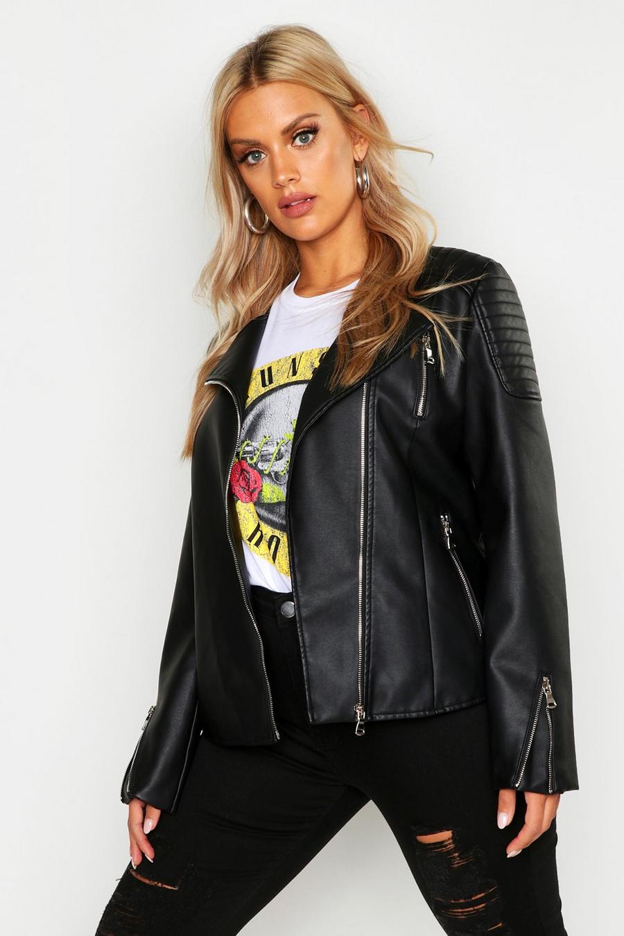 Plus Leather Collarless Quilted Moto Jacket | boohoo