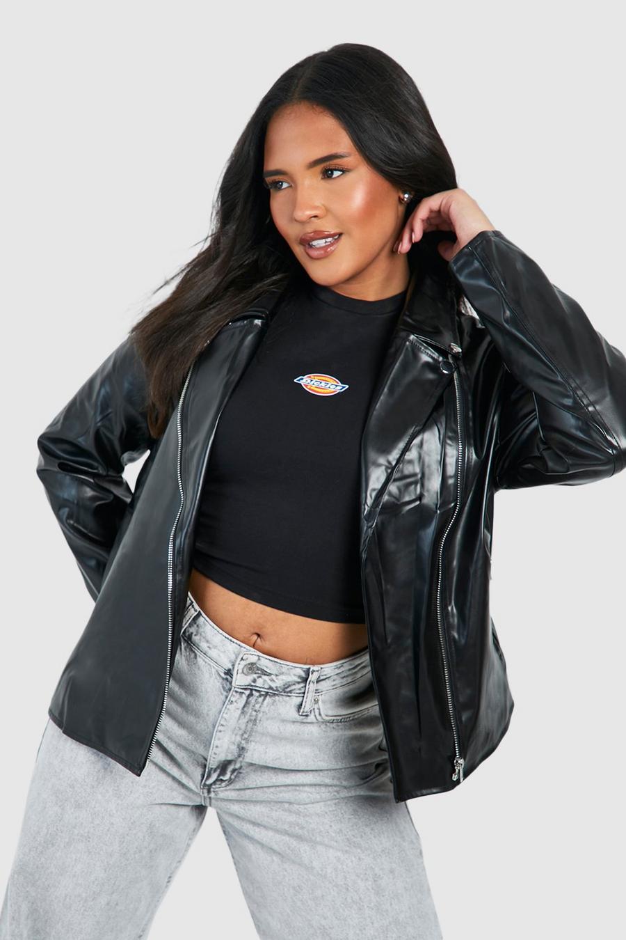 Plus Pu Faux Leather Quilted Moto Jacket | boohoo