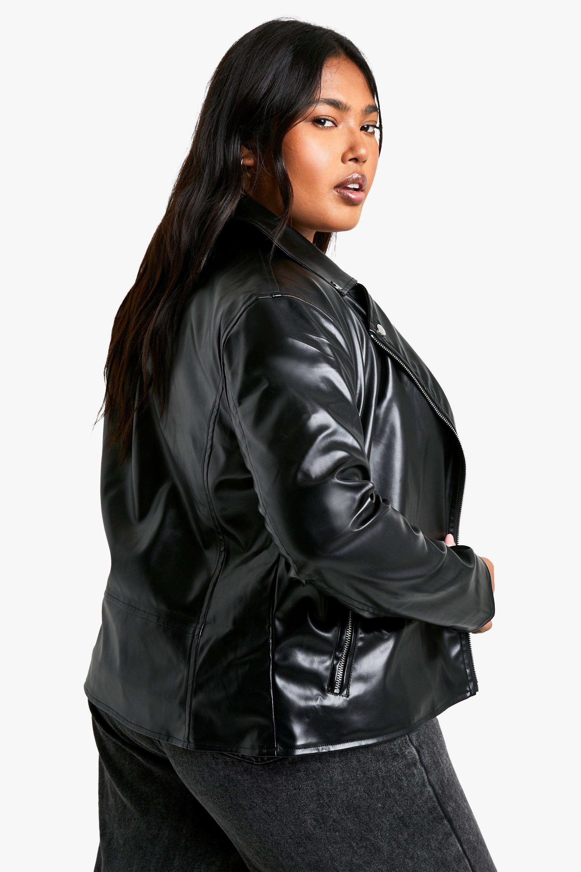 Women's plus size outlet faux leather moto jacket