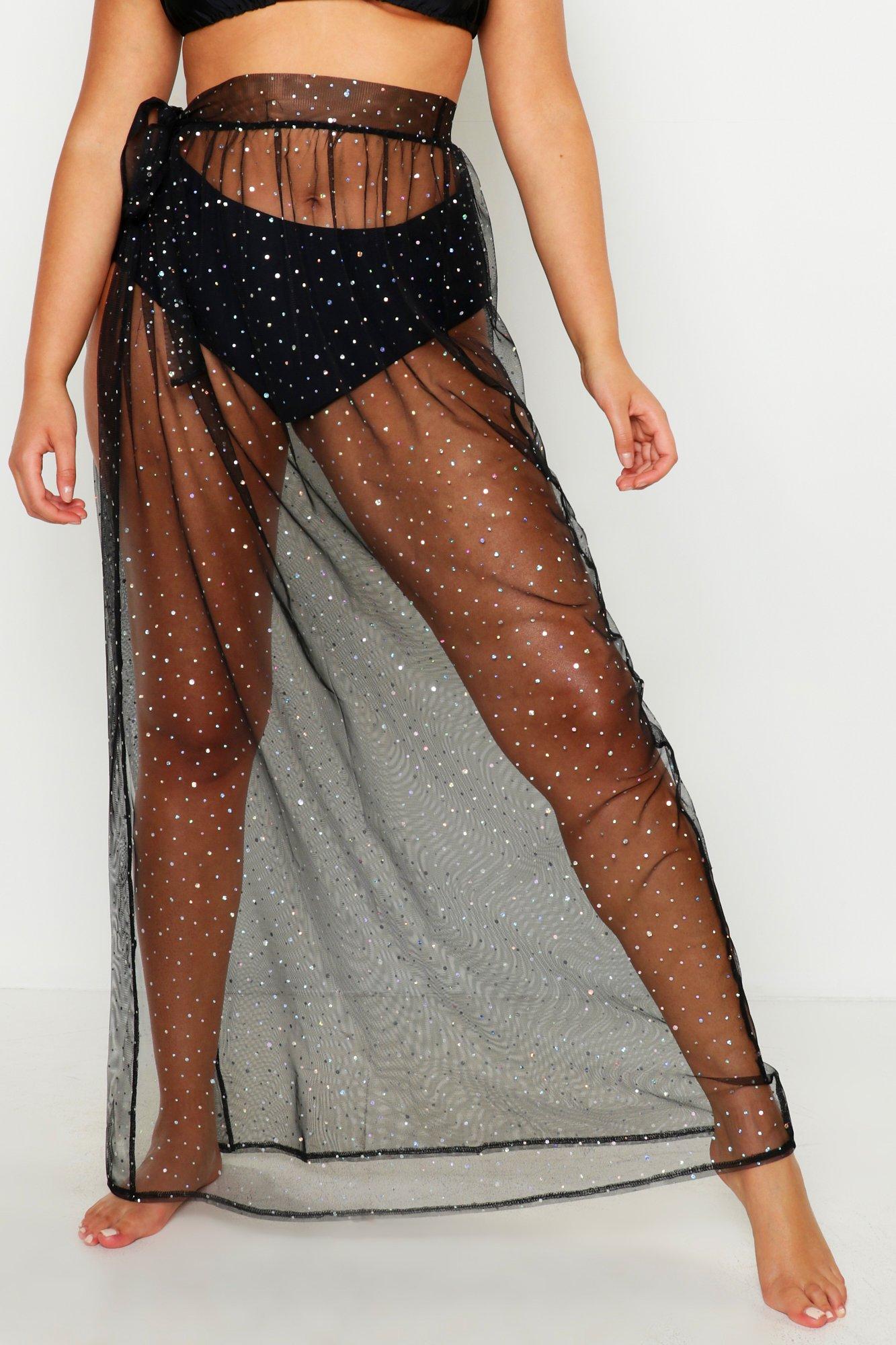 Plus Glitter Mesh Beach Maxi Skirt