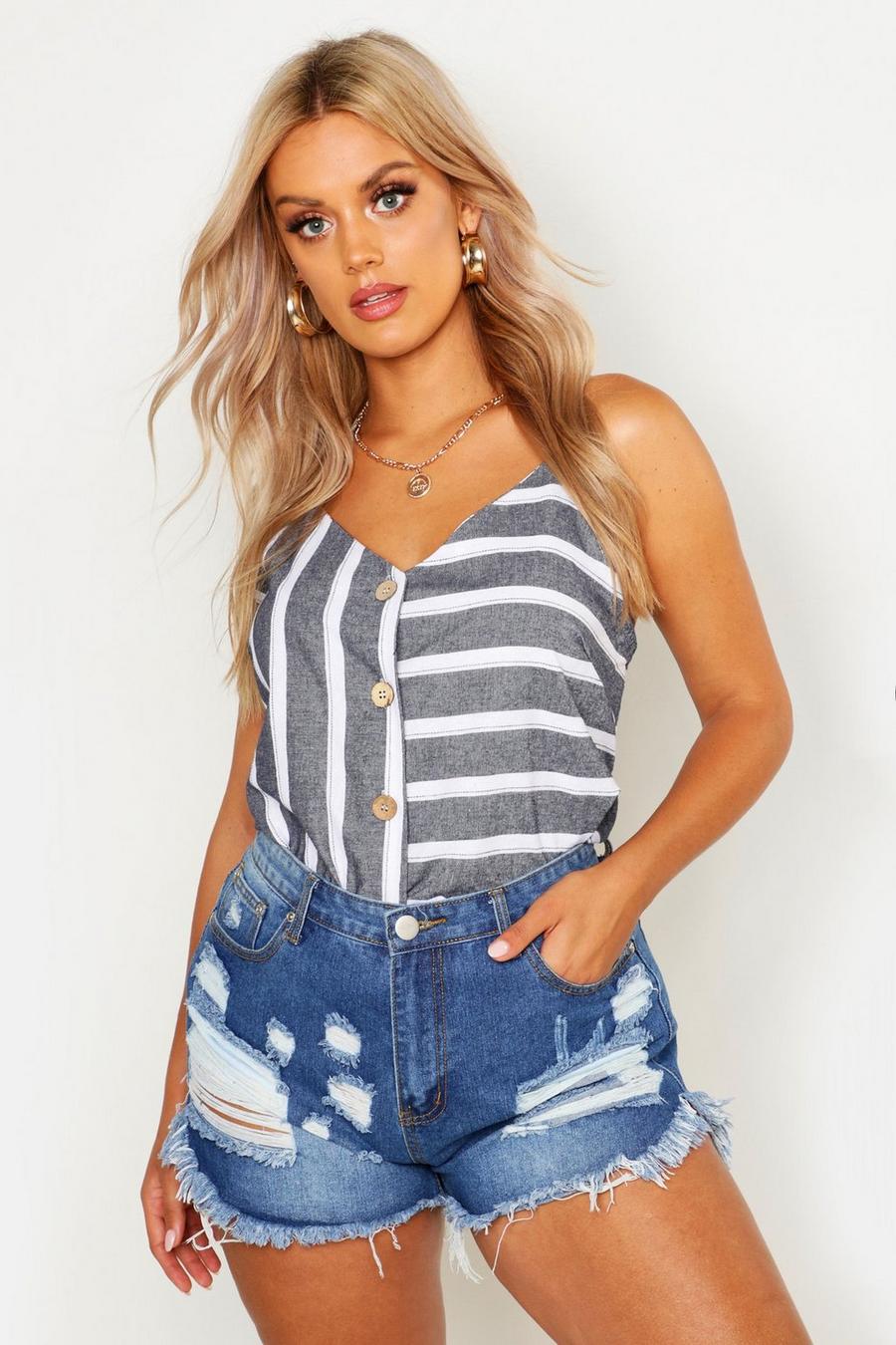 Plus Horn Button Stripe Woven Cami image number 1