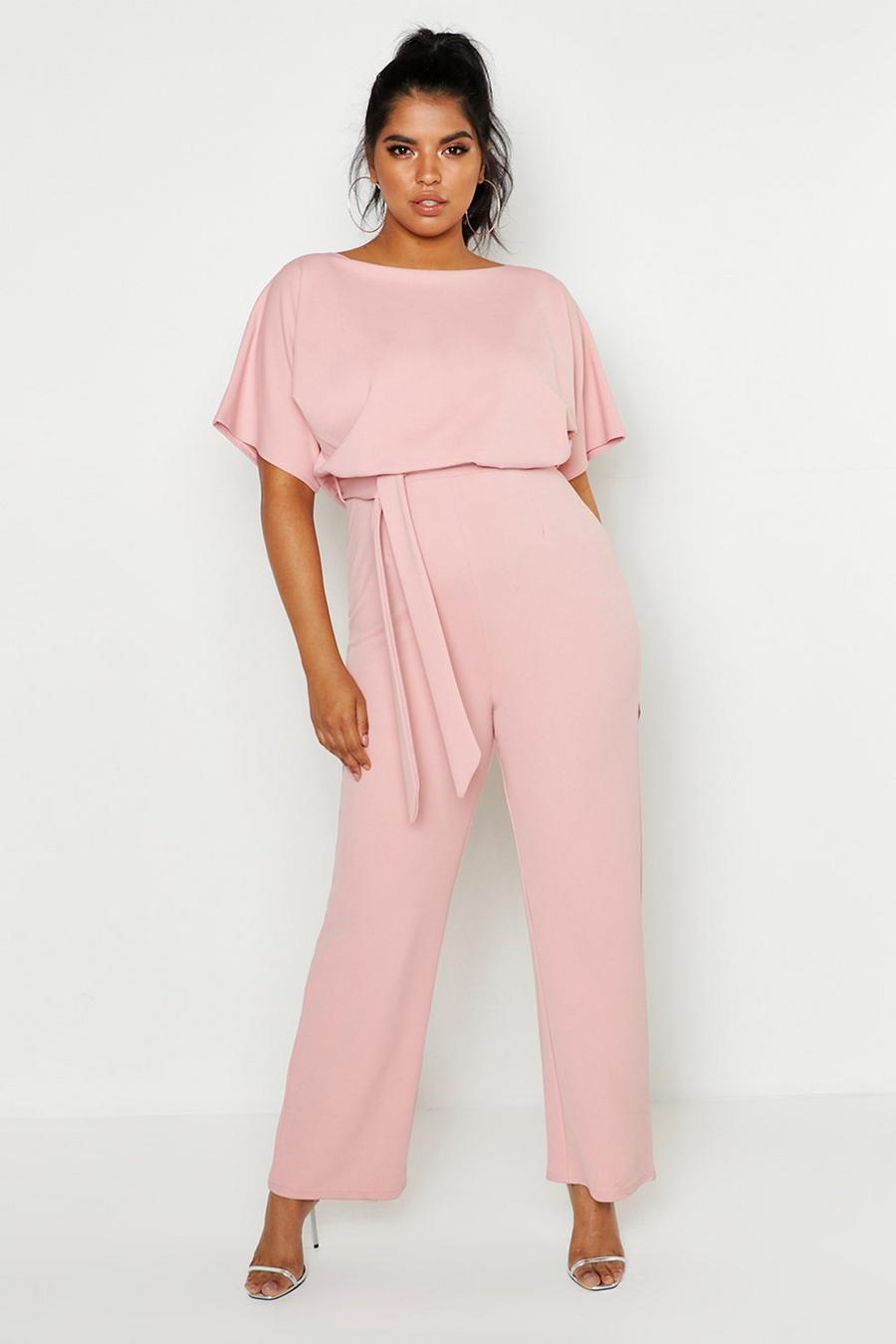 Boohoo Wool Plus Drape Detail Jumpsuit in Rose Pink Womens Clothing Jumpsuits and rompers Full-length jumpsuits and rompers 