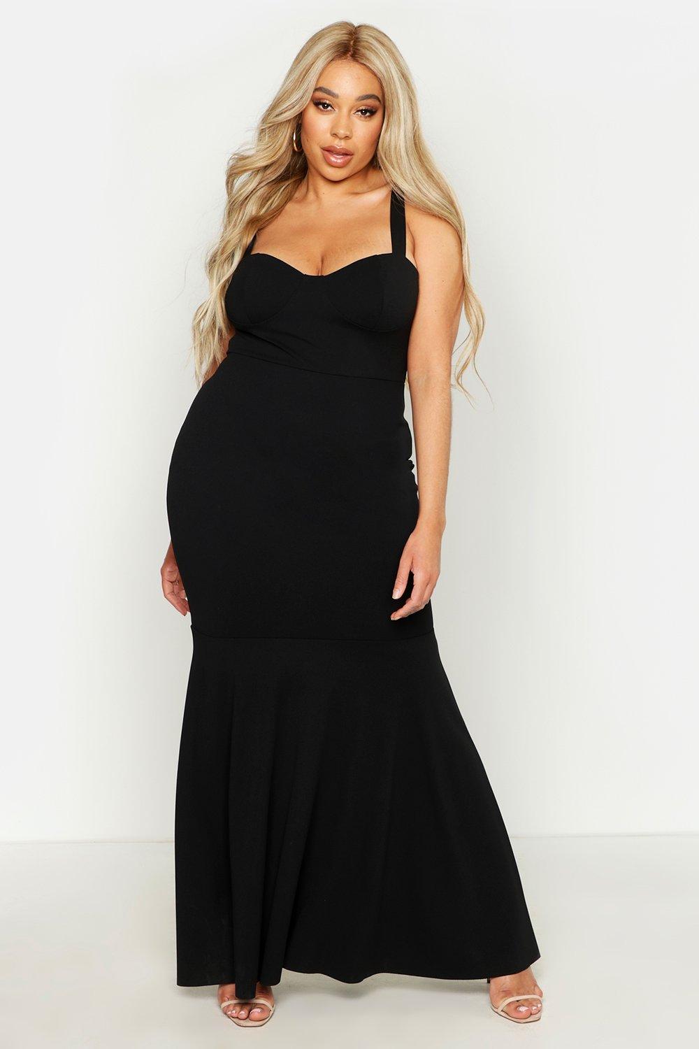 boohoo black fishtail dress