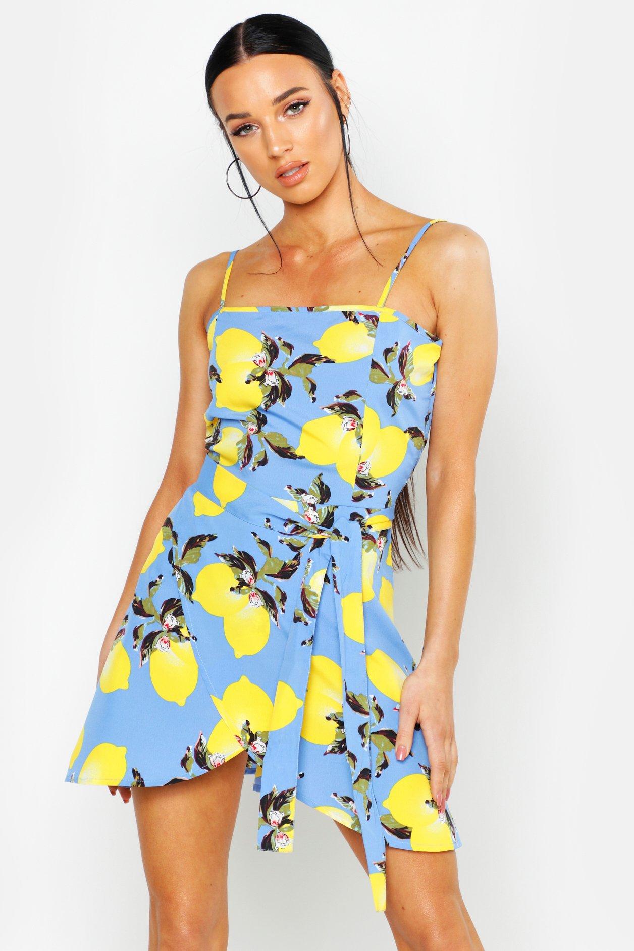 Lemon print dress boohoo deals