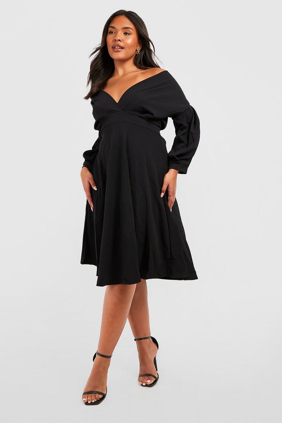 Black negro Plus Off Shoulder Wrap Midi Dress image number 1
