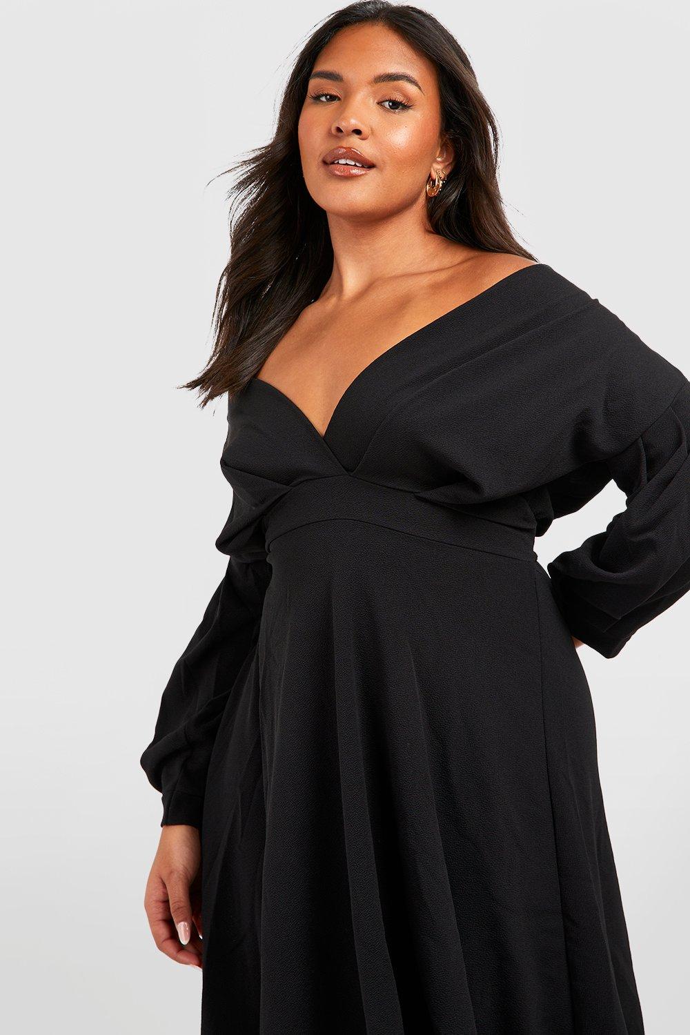 Boohoo plus off the shoulder wrap dress hotsell