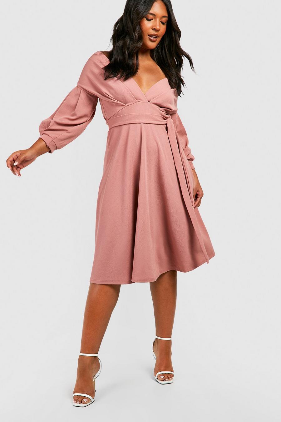 Blush rosa Plus - Knälång off shoulder-klänning med omlott image number 1