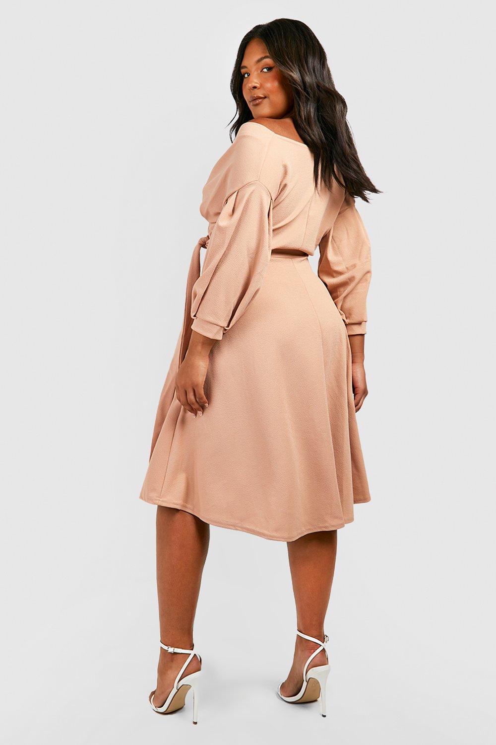 Boohoo plus off 2025 the shoulder wrap dress