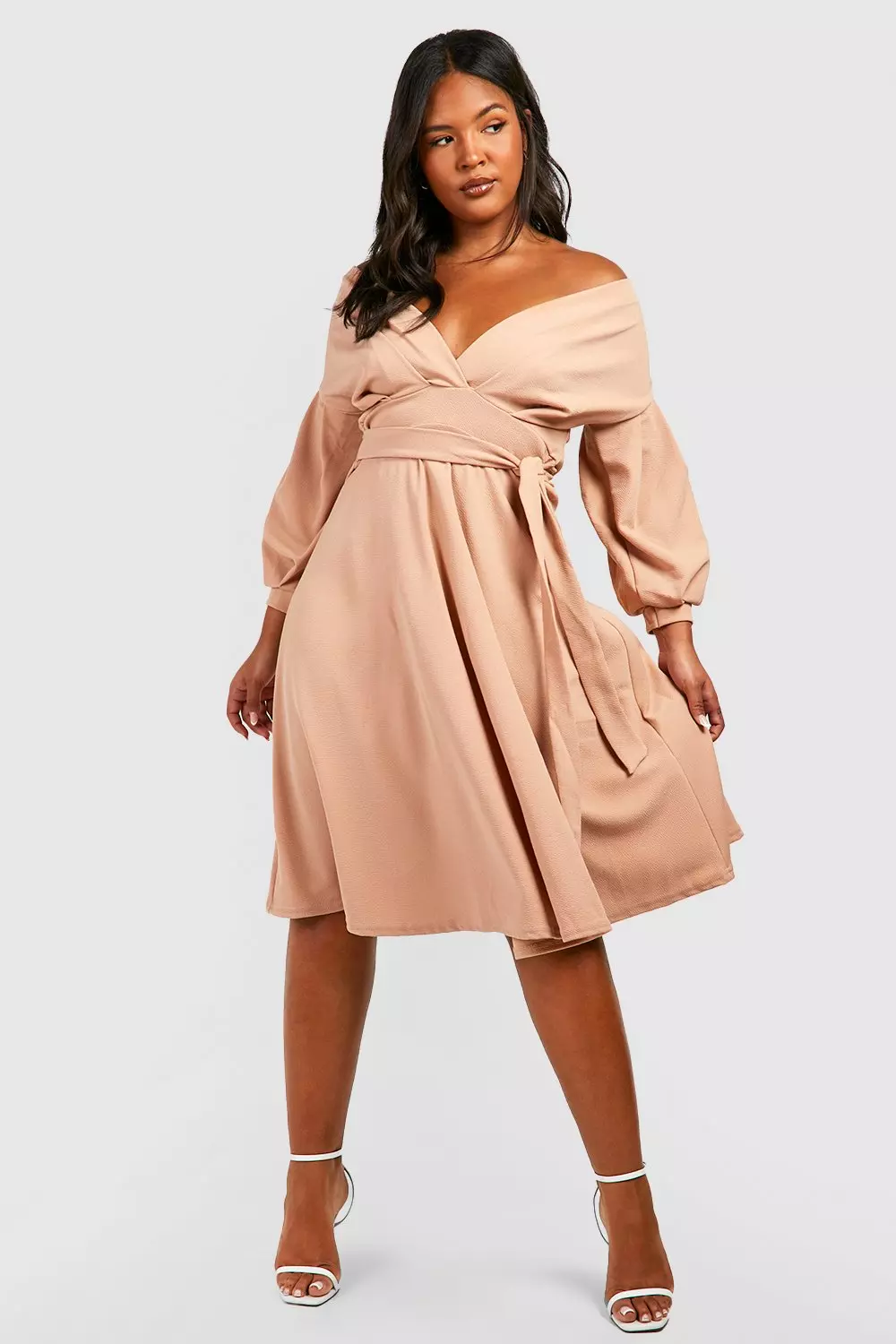 Plus off the 2025 shoulder wrap midi dress