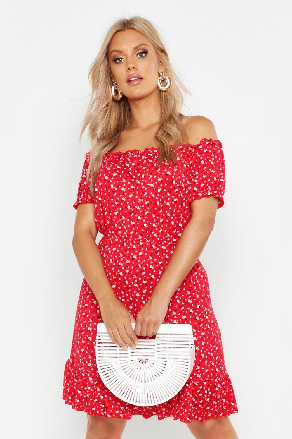 boohoo red ditsy dress