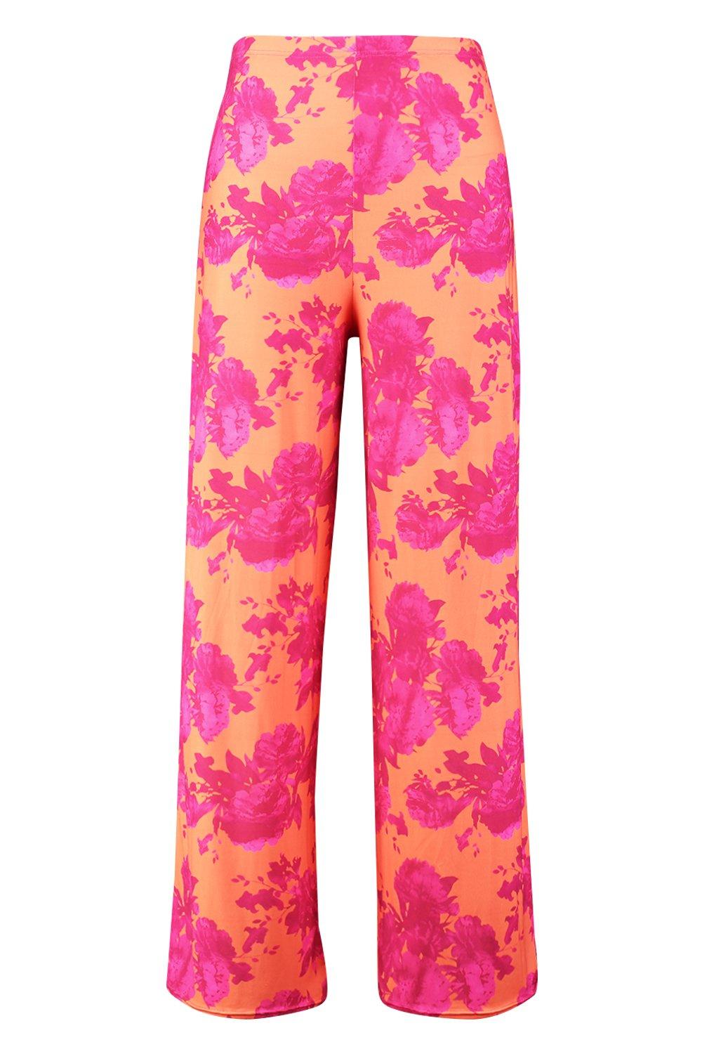 Pink Slinky Floral Print Palazzo Trousers