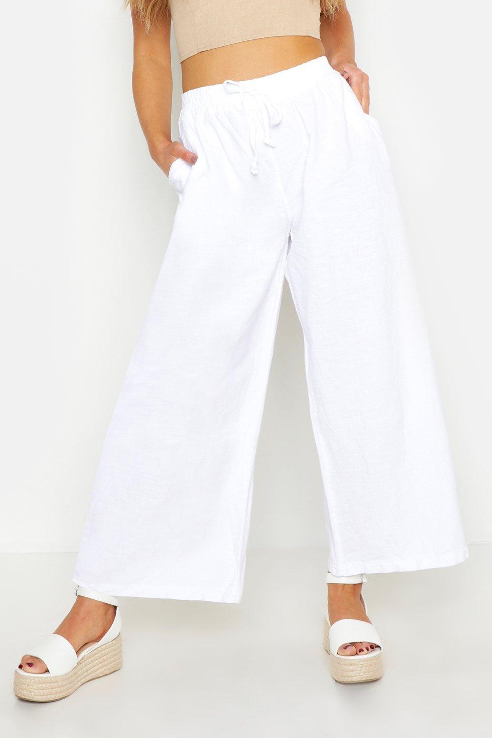 Petite white linen pants best sale