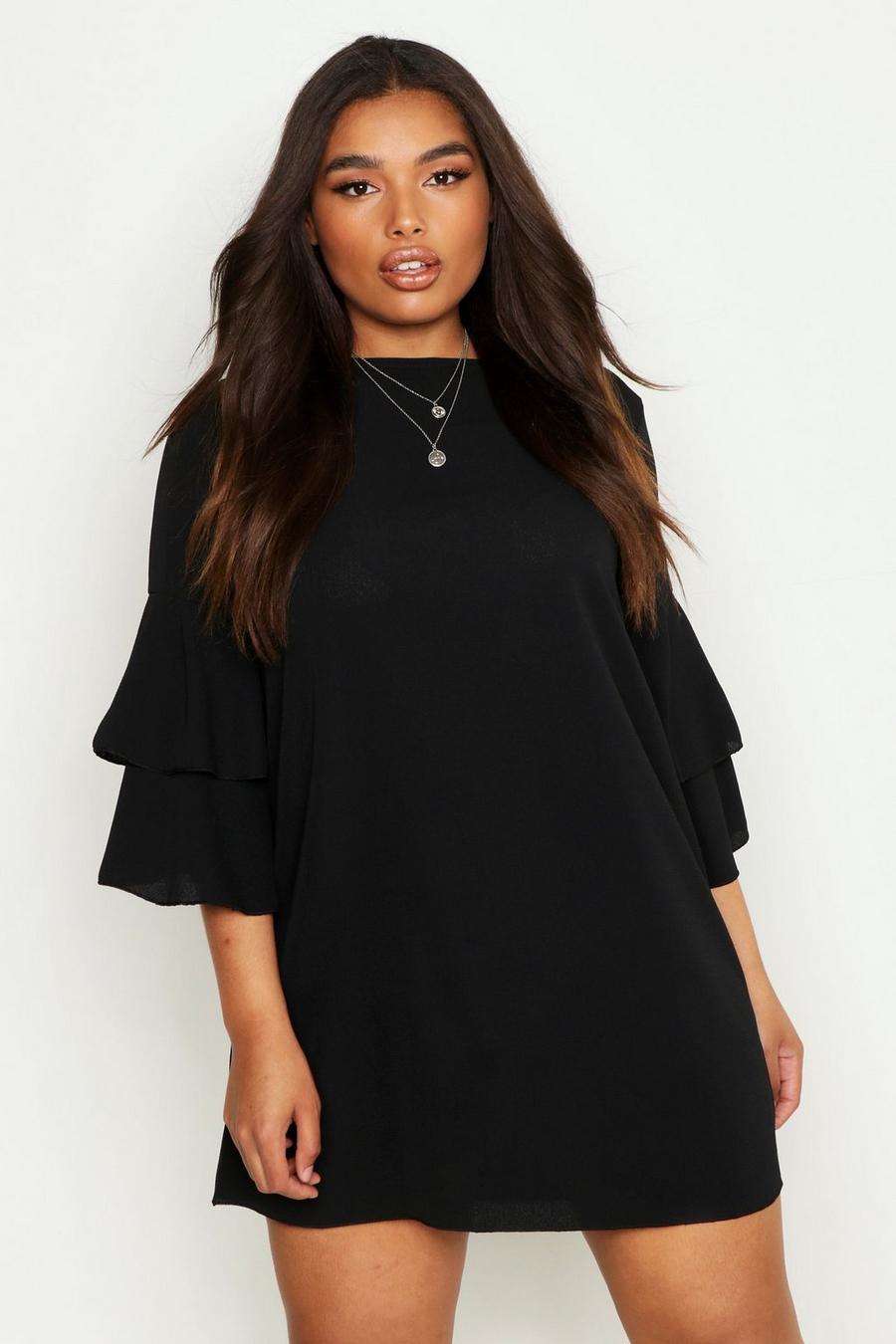 Black Plus Puff Sleeve Woven Shift Dress image number 1