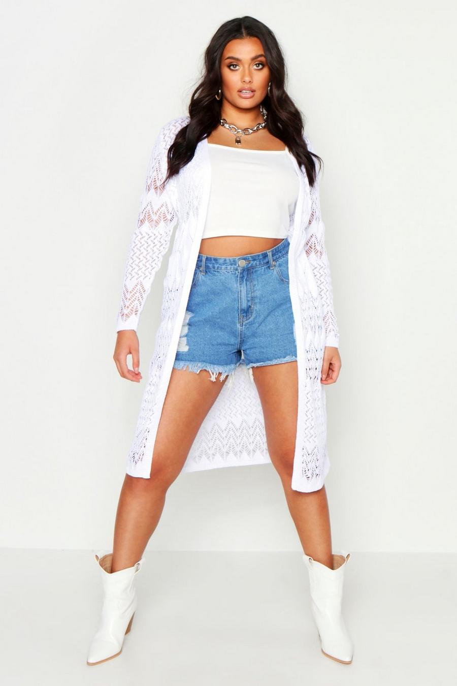 Plus Crochet Knitted Long Line Cardigan image number 1