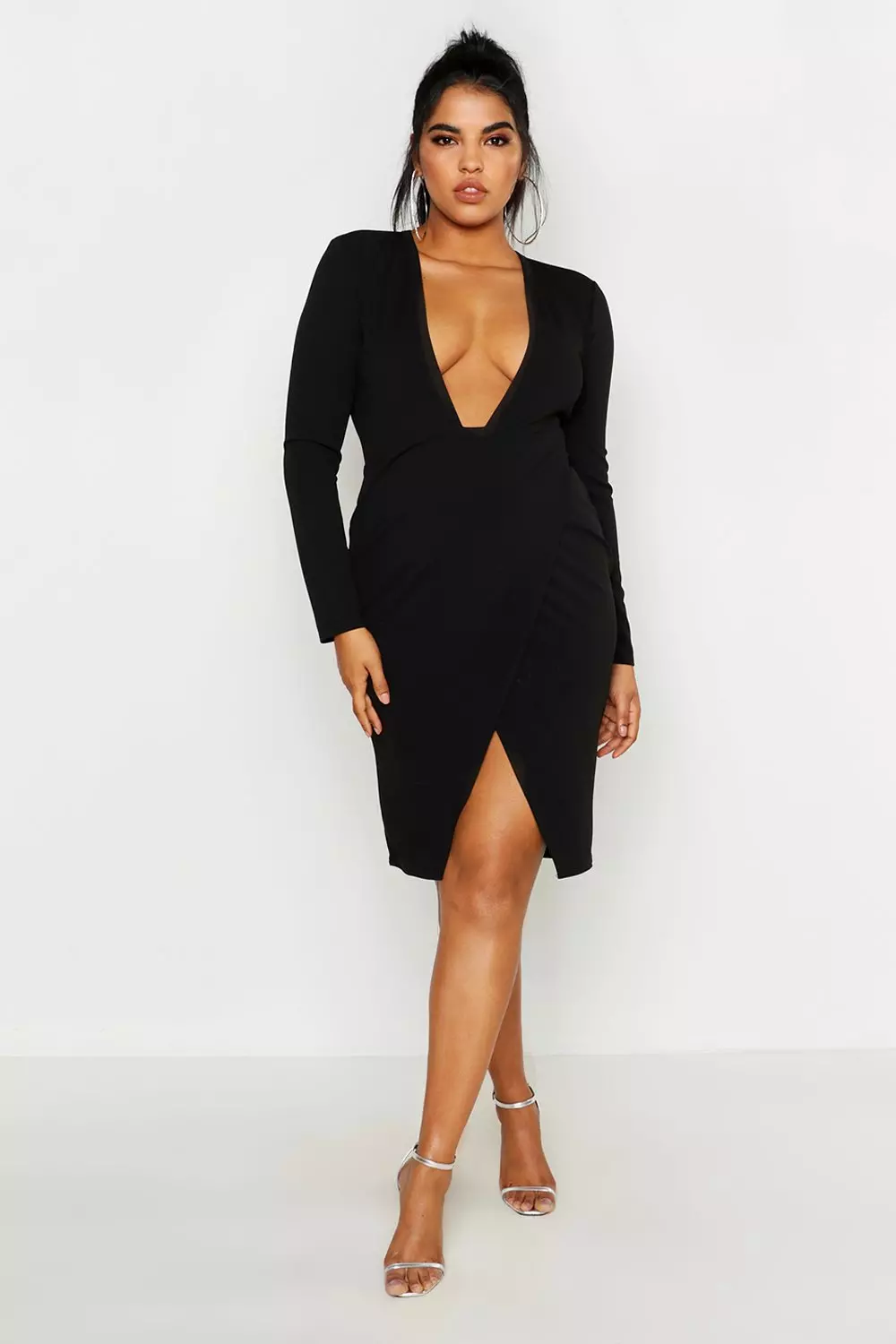 Plus plunge 2025 wrap midi dress