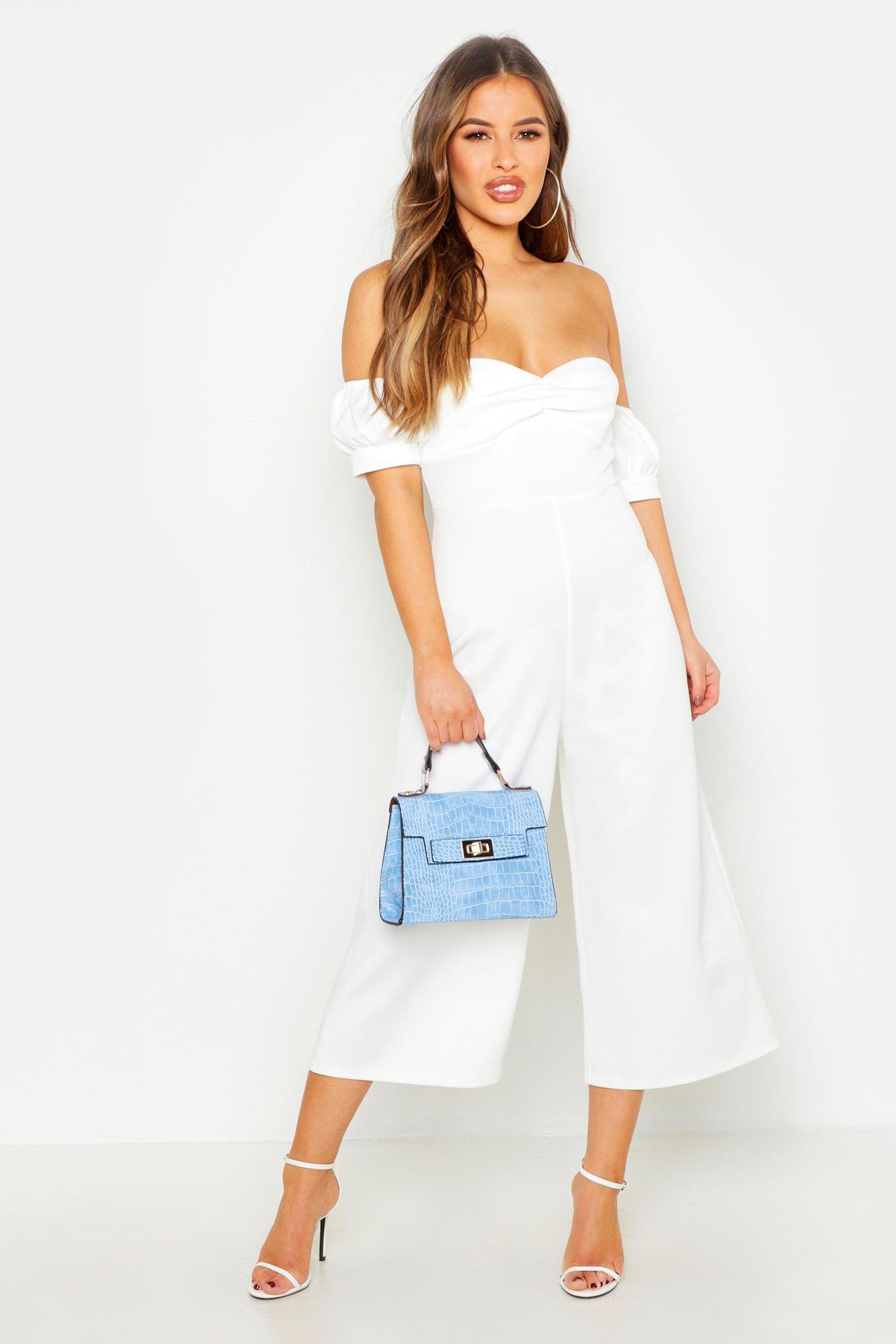 petite off the shoulder jumpsuit