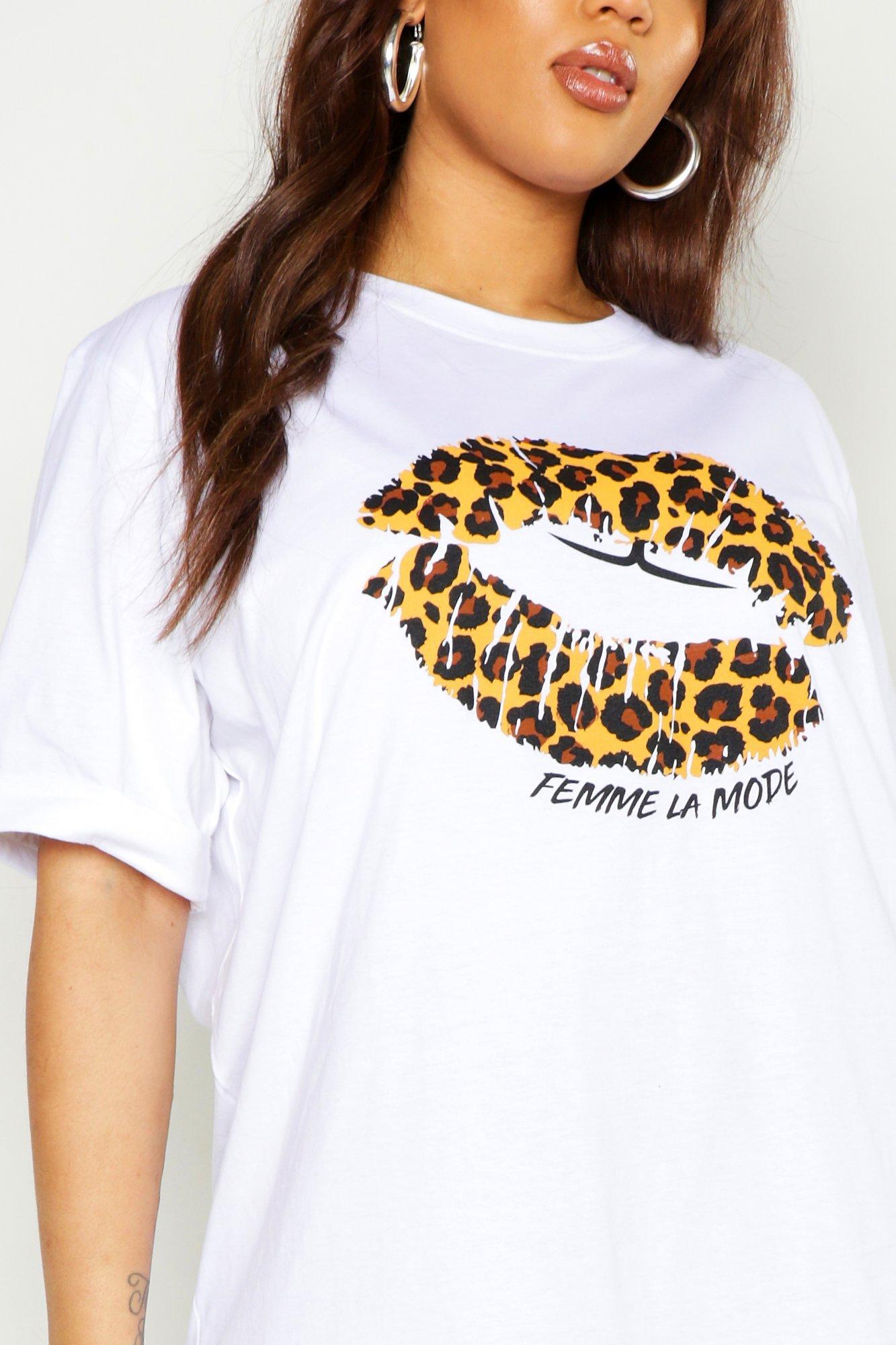 leopard print lips t shirt dress