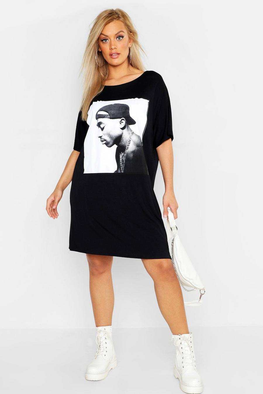 Black Plus - T-shirtklänning med Tupac-motiv image number 1