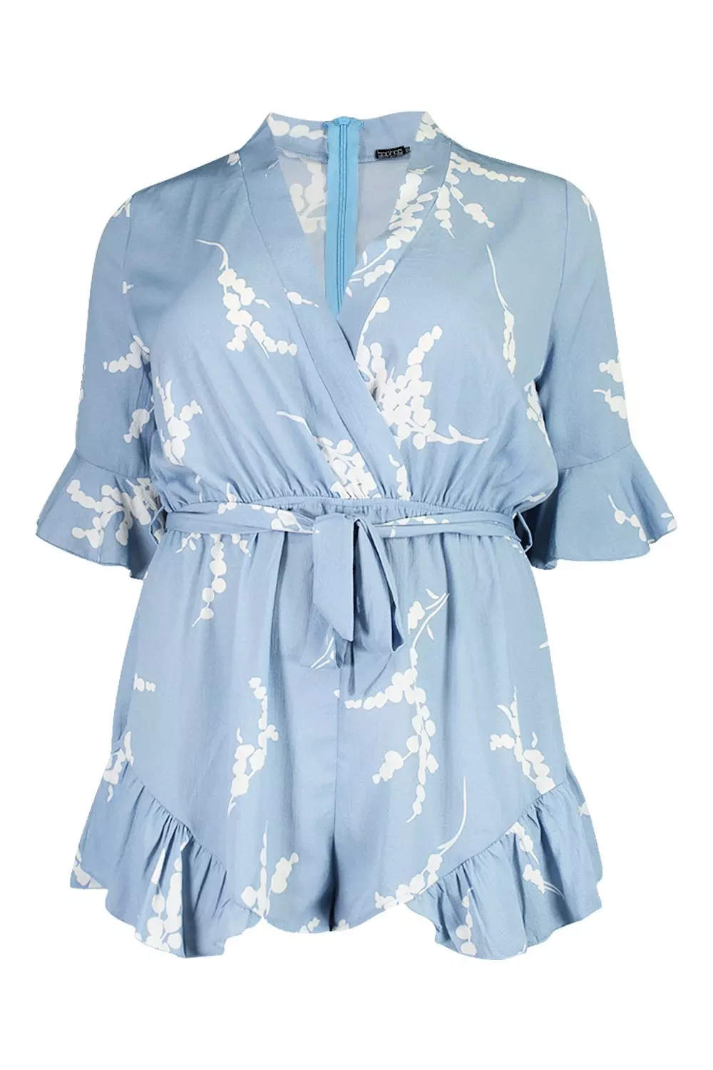 Blue Plus Abstract Floral Print Ruffle Tie Playsuit alternative image