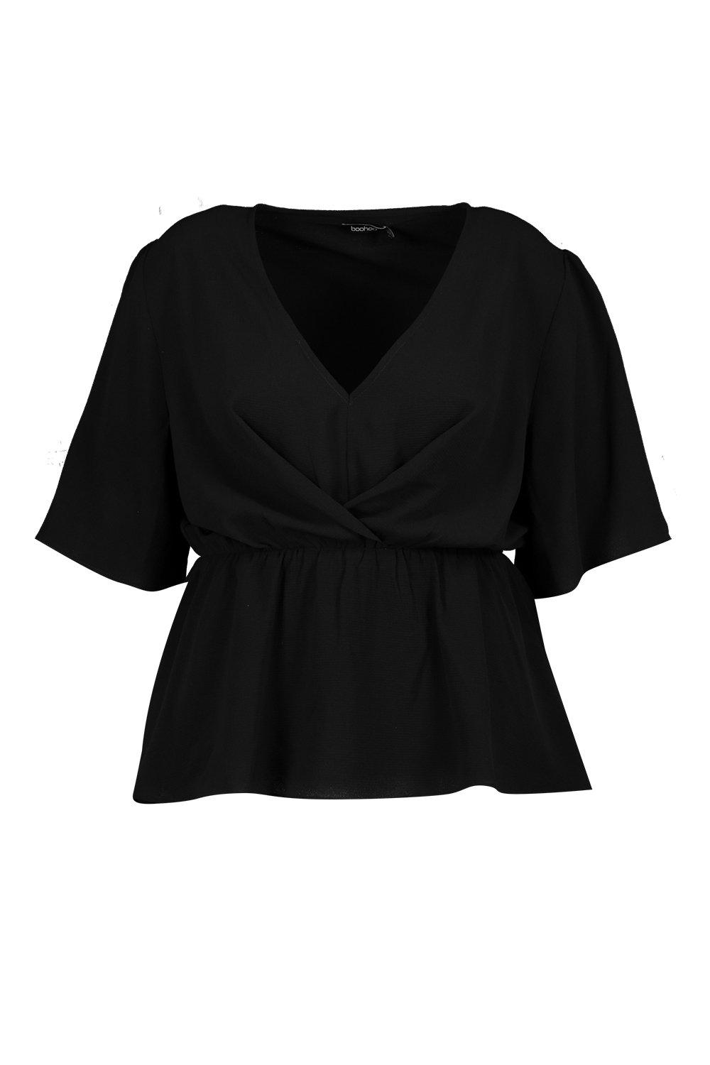 Plus Angel Sleeve Peplum Blouse