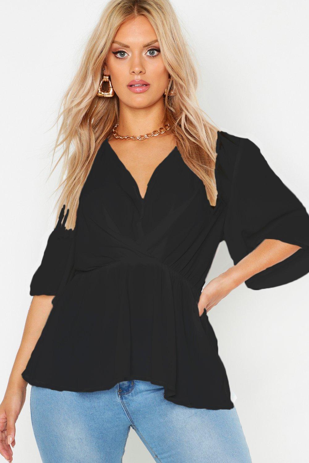Plus Angel Sleeve Peplum Blouse boohoo UK