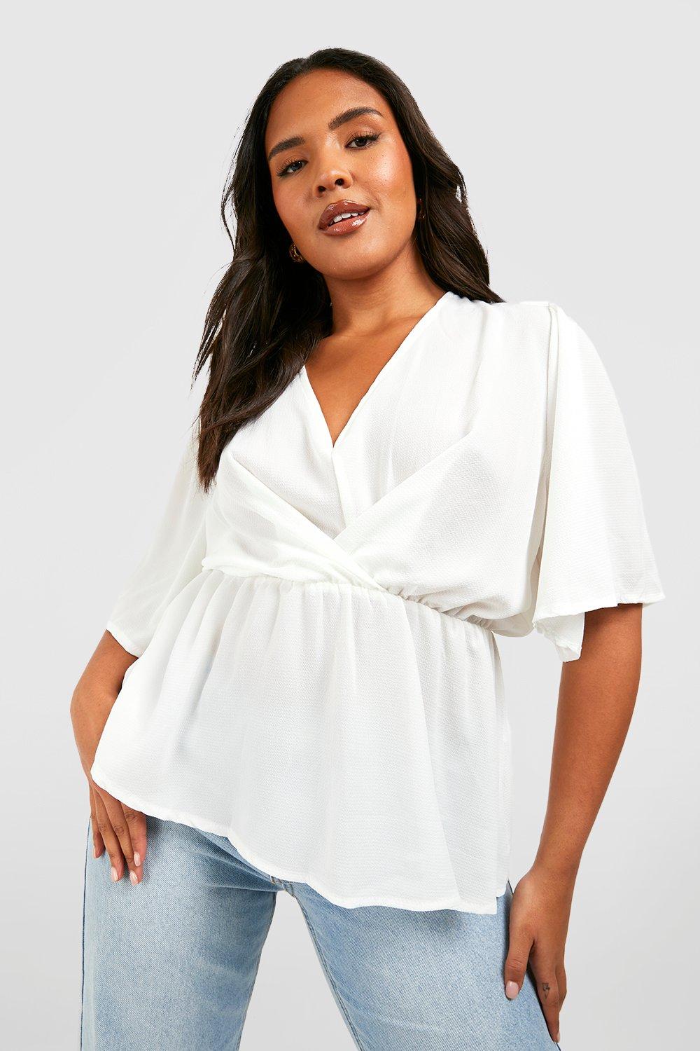 Plus Angel Sleeve Peplum Blouse