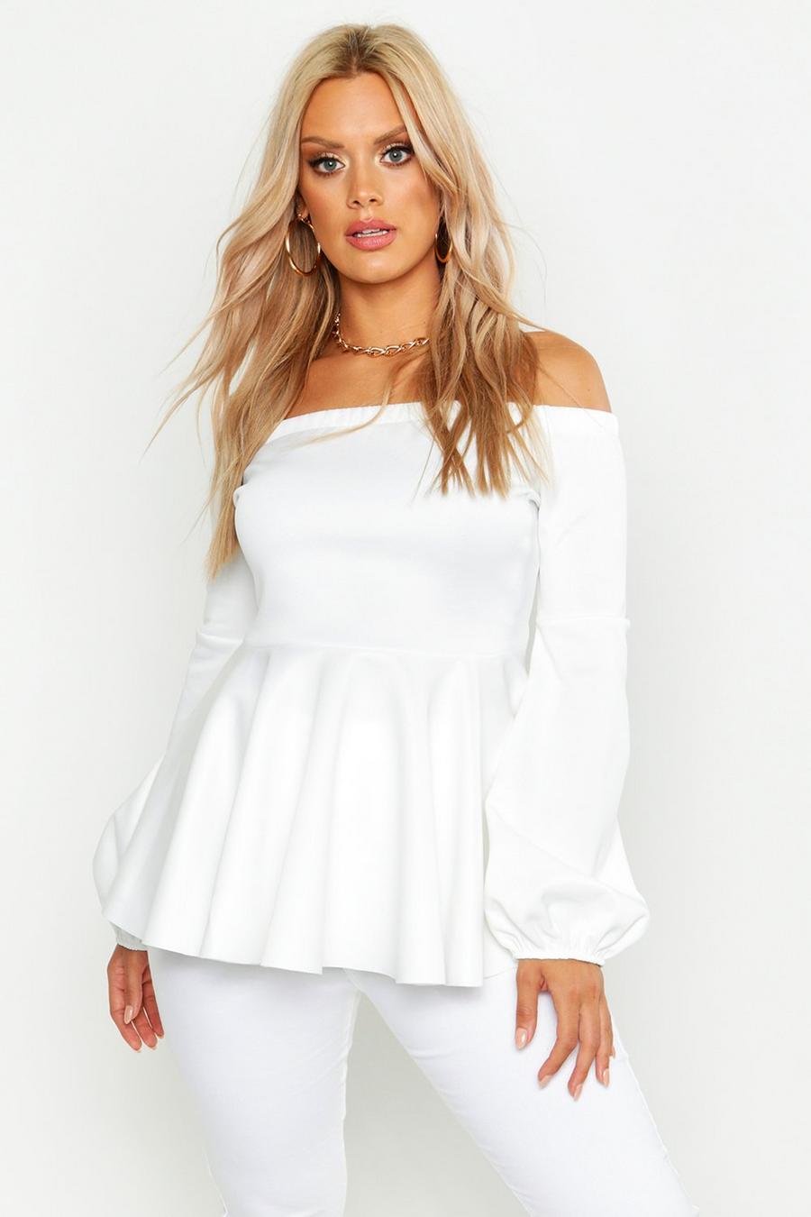 White Plus Off The Shoulder Peplum Top image number 1