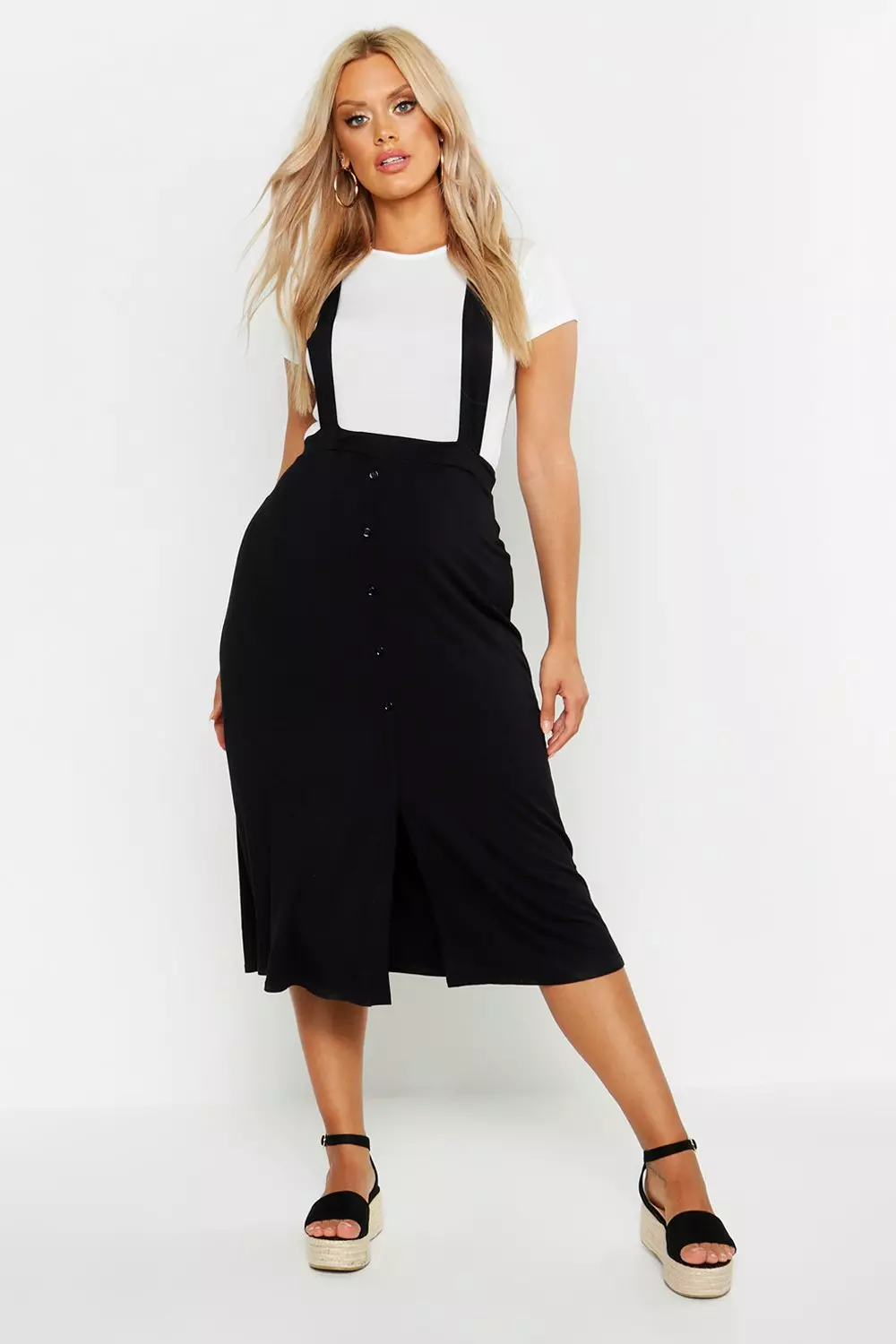 Black Plus Jersey Button Through Midi Pinafore Skirt alternative image