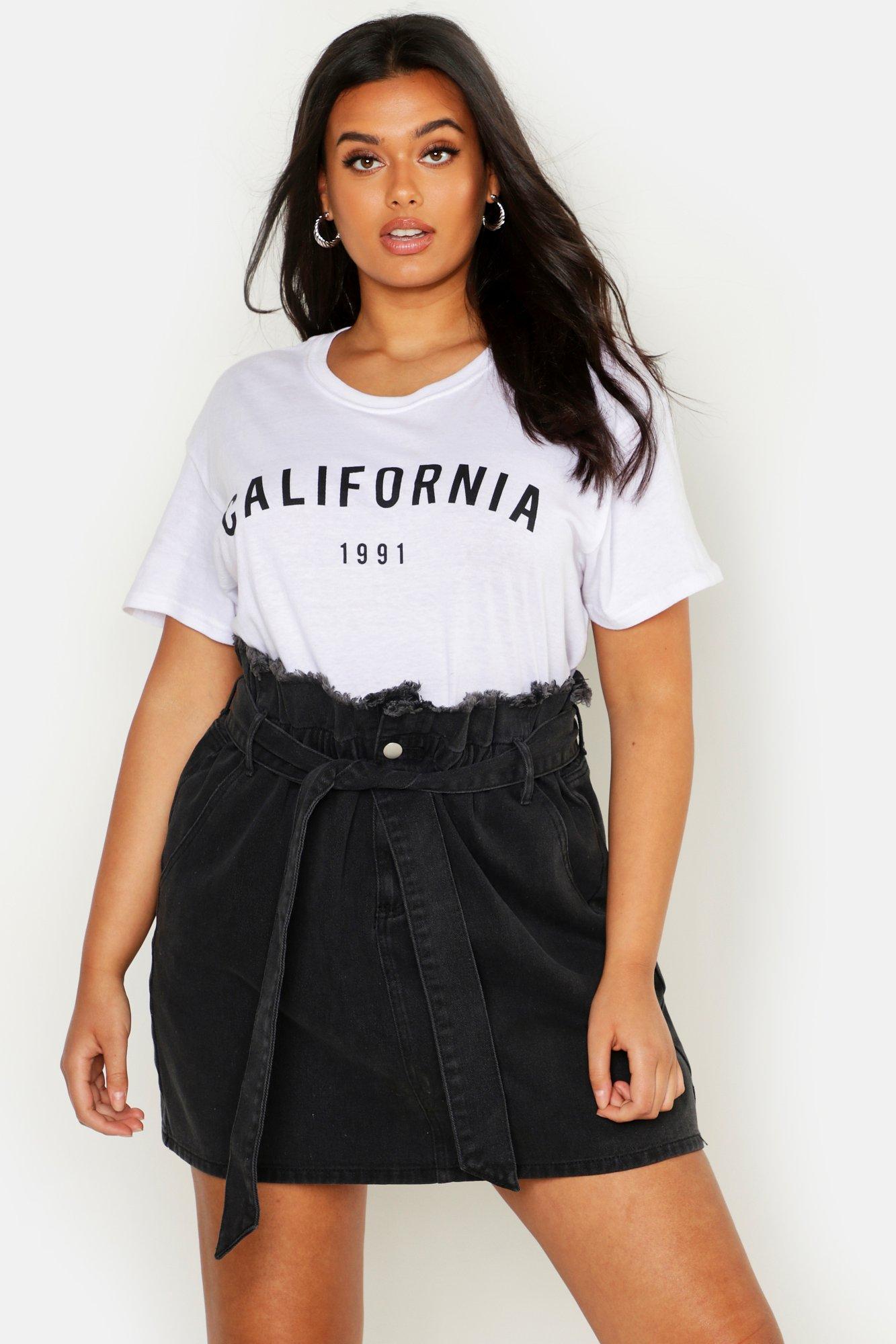 black paperbag denim skirt