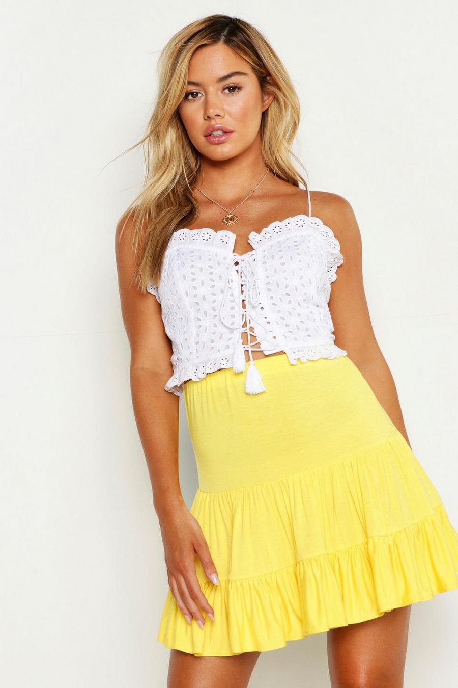 Yellow Petite Tiered Smock Skater Skirt image number 1