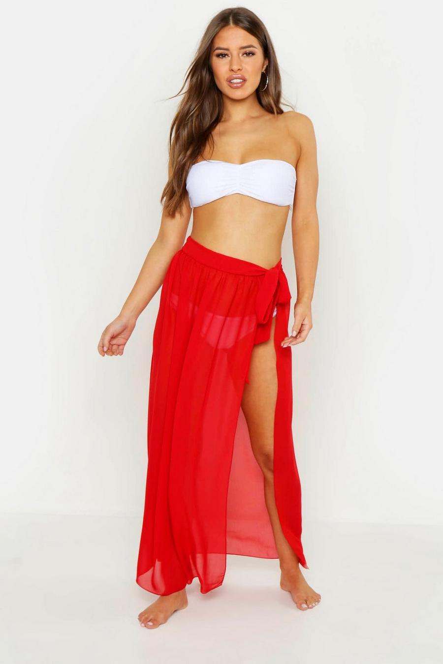 Red Petite Chiffon Beach Wrap Maxi Skirt image number 1